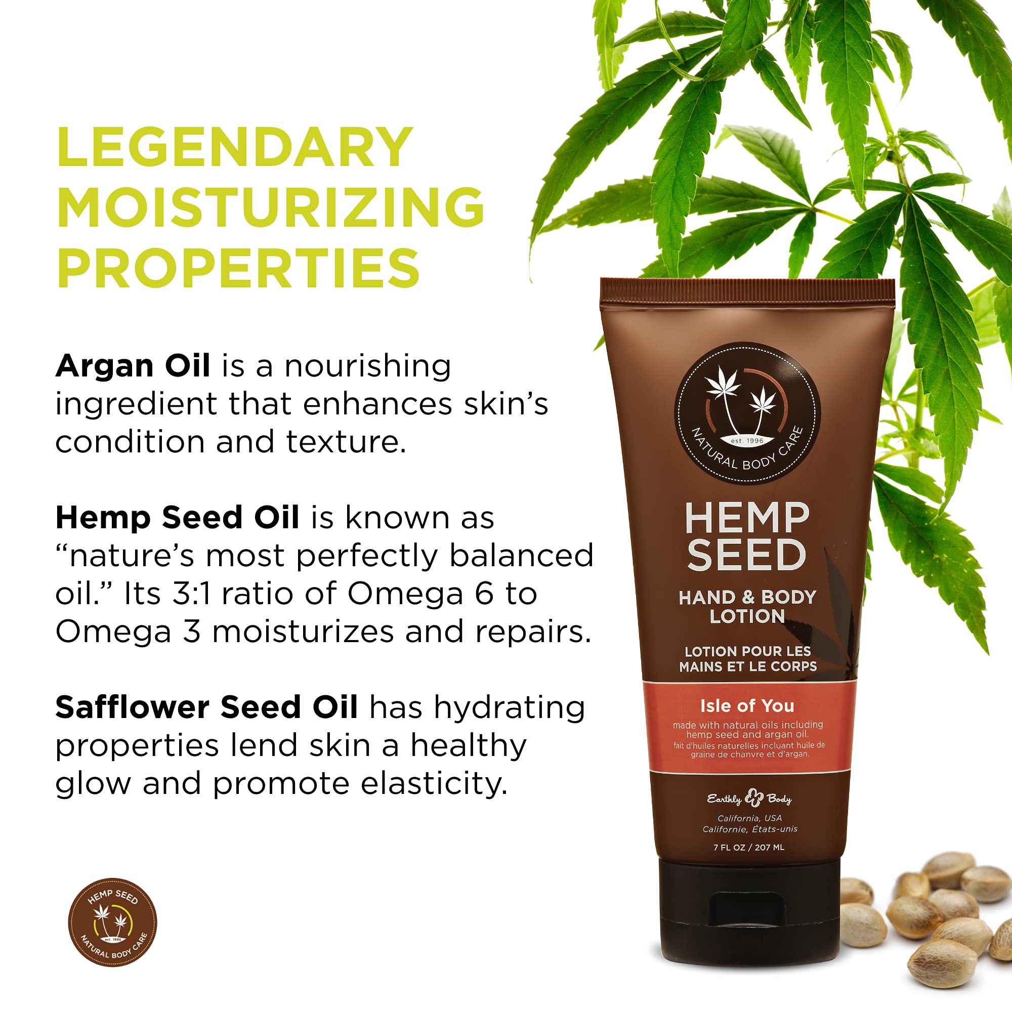 Earthly Body Hemp Seed Hand & Body Lotion | Isle of You Scent | 7 oz | Non-Greasy, Vegan