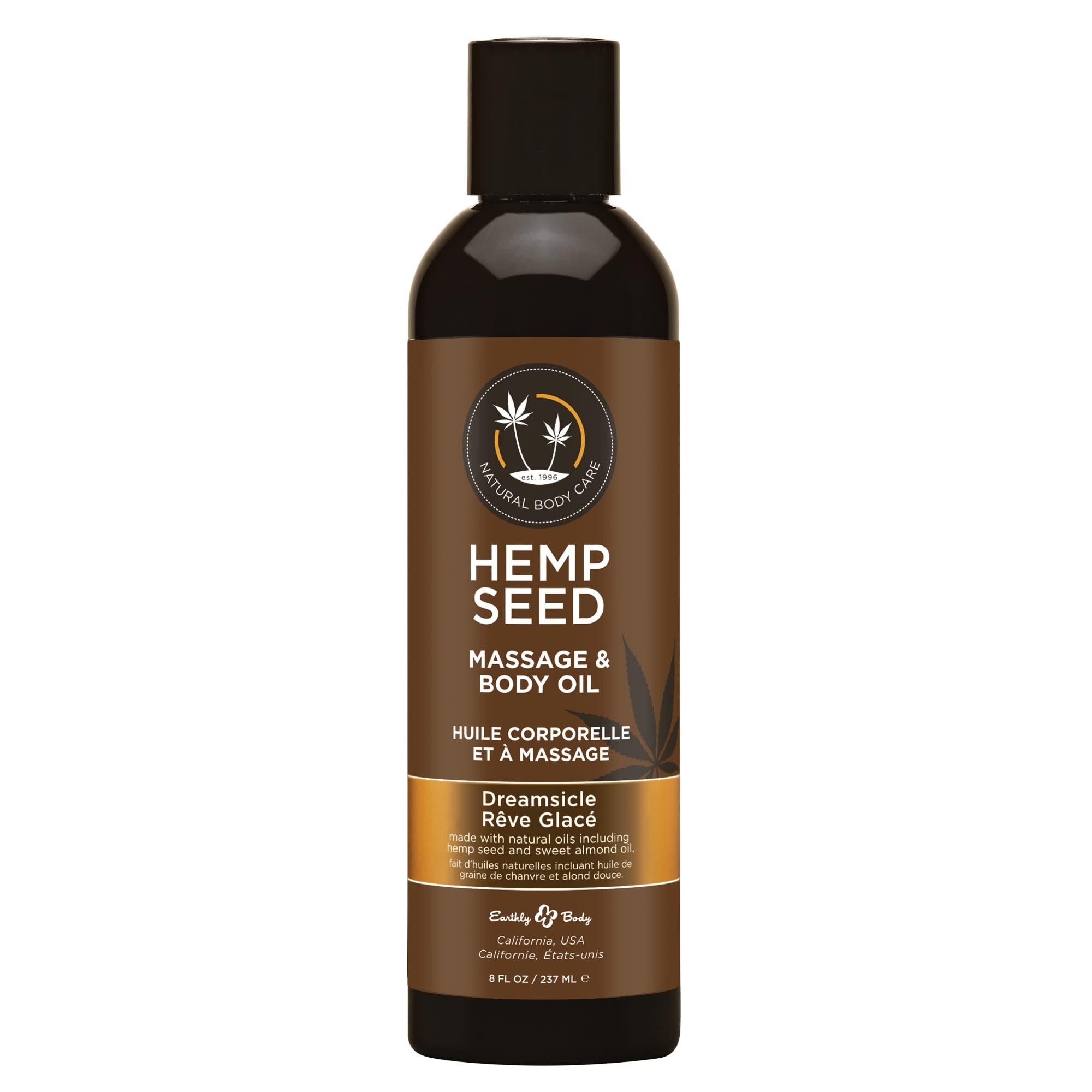 Earthly Body Hemp Seed Massage Oil – Dreamsicle Scent, 8 oz – Nourishing, Vegan & Cruelty-Free