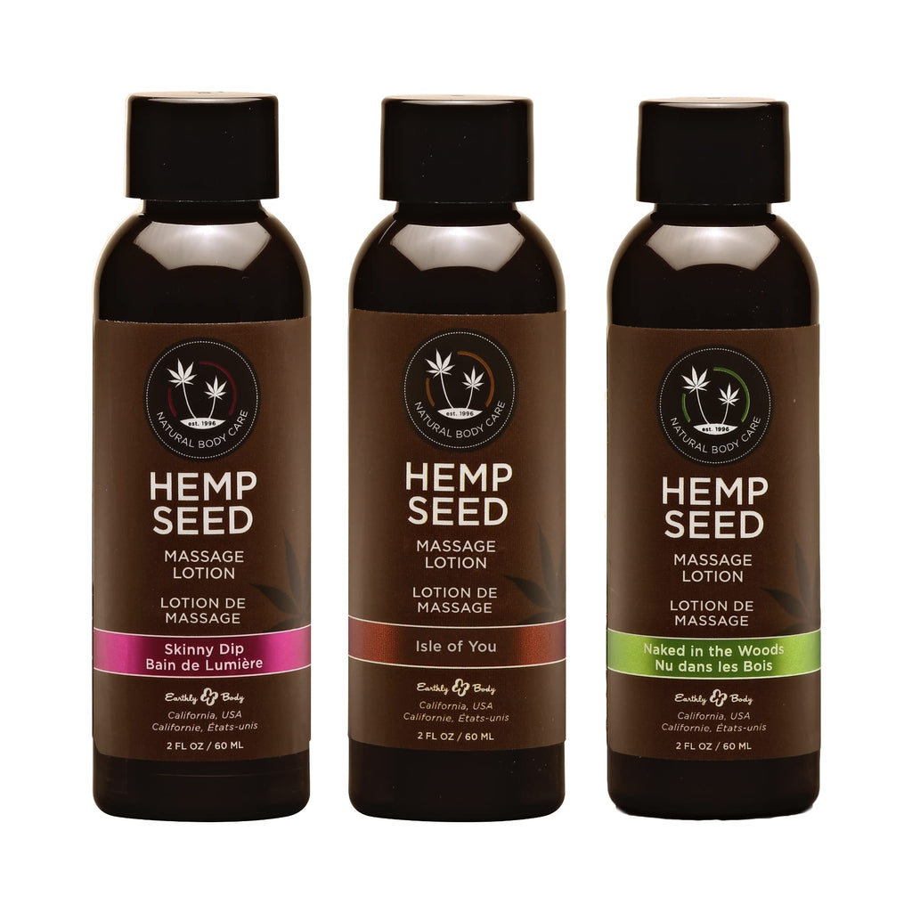 Earthly Body Hemp Seed Massage Lotion Gift Set – 2 oz Each (Isle of You, Skinny Dip, Naked in The Woods)