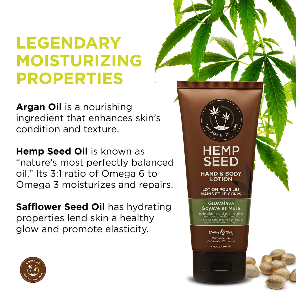 Earthly Body Hemp Seed Hand & Body Lotion – Guavalava Scent, 7 oz, Light Non-Greasy Hydration