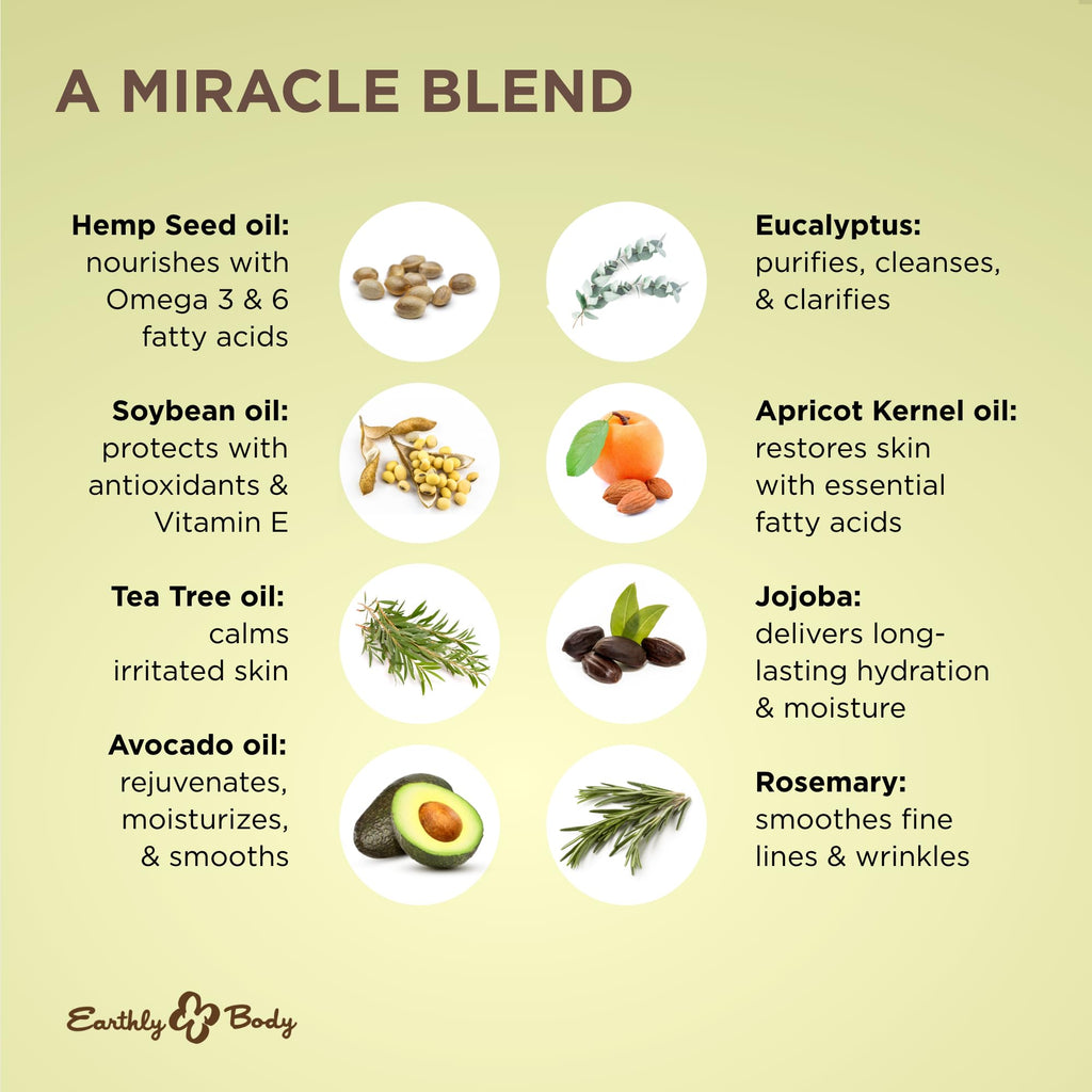 Earthly Body Miracle Oil – 1 oz, 100% Natural Tea Tree & Hemp Seed Oils