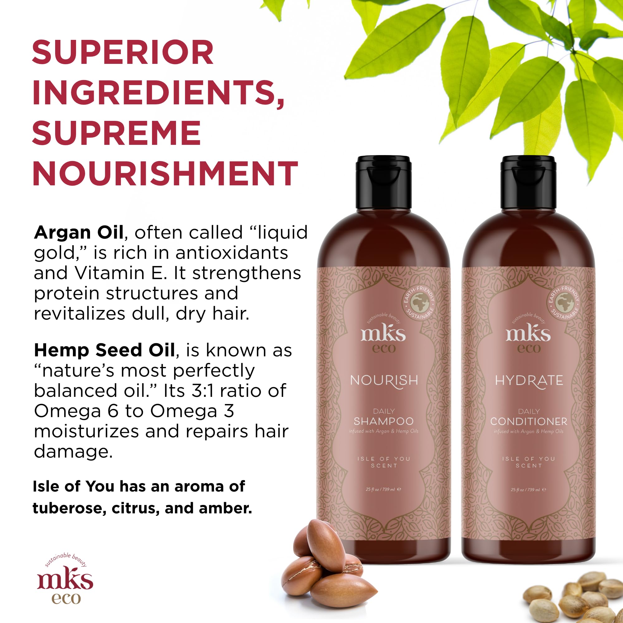 Earthly Body MKS Eco Nourish Shampoo + Hydrate Conditioner Isle of You – Argan & Hemp Oil, Vegan