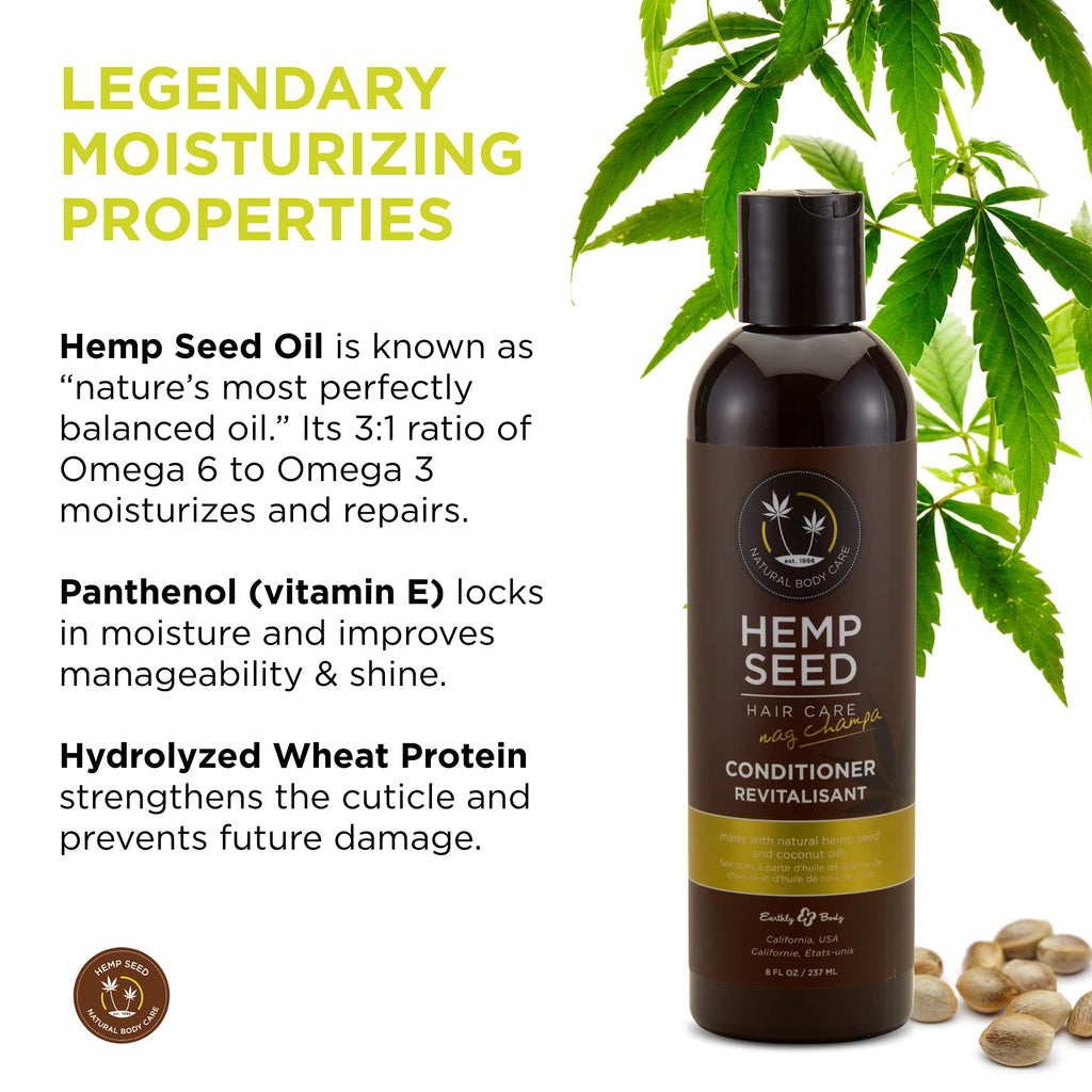 Earthly Body Hemp Seed Hair Care Conditioner, Nag Champa – 8 oz, Vegan & Cruelty-Free