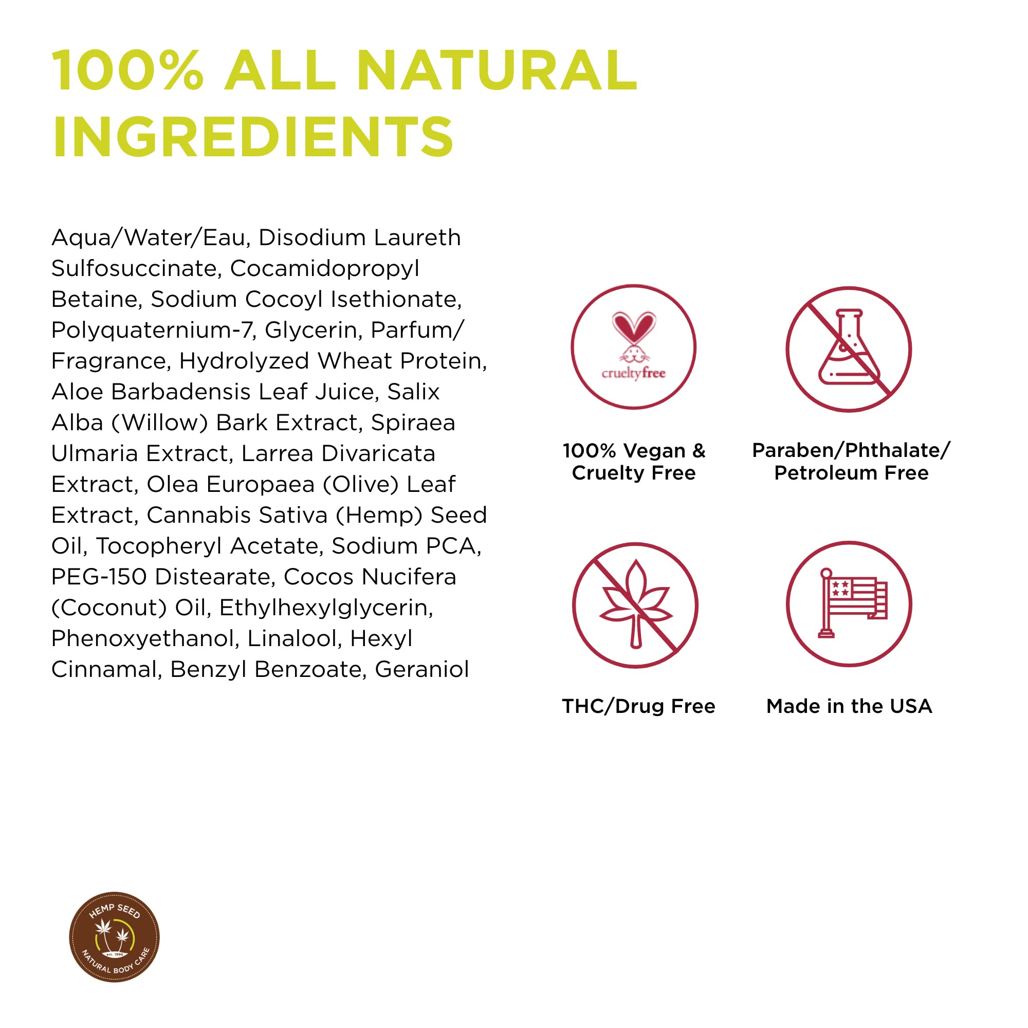 Earthly Body Hemp Seed Shampoo – Nag Champa, 8 oz | Sulfate-Free, Coconut Oil, Vegan & Cruelty-Free