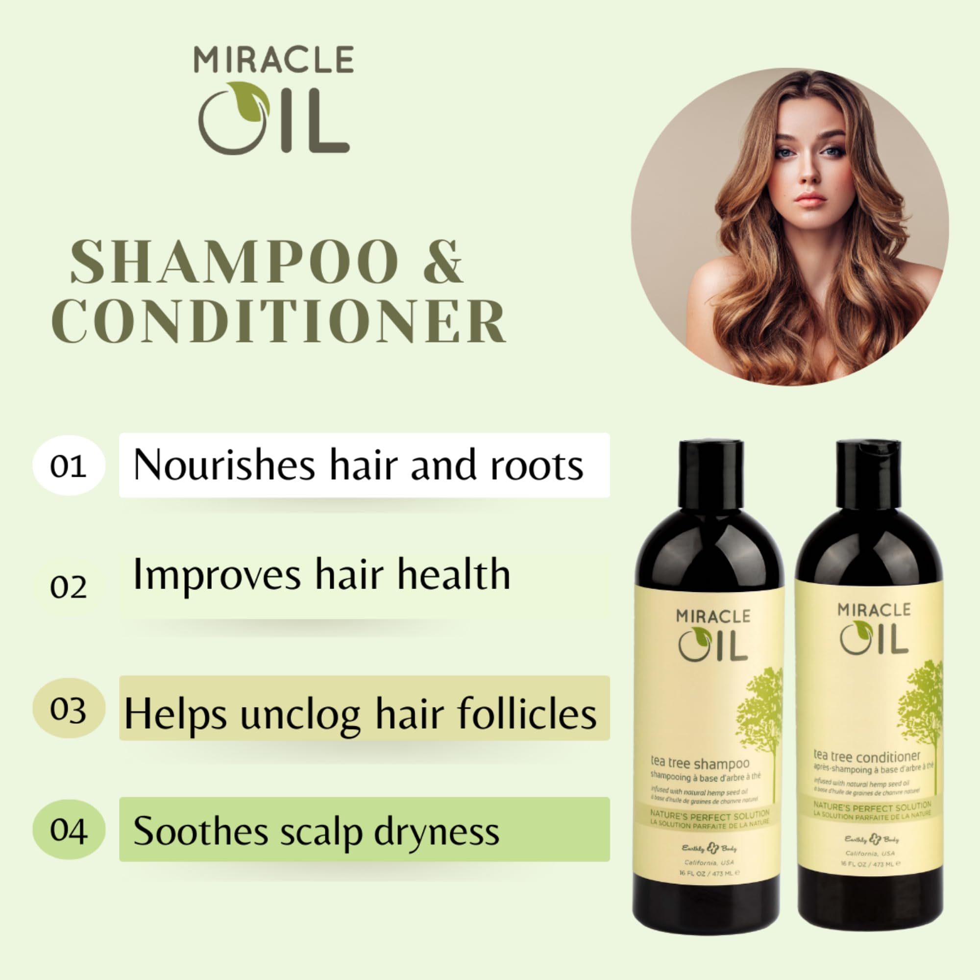 Earthly Body Miracle Oil Tea Tree Shampoo – 16 Fl Oz (Pack of 2)