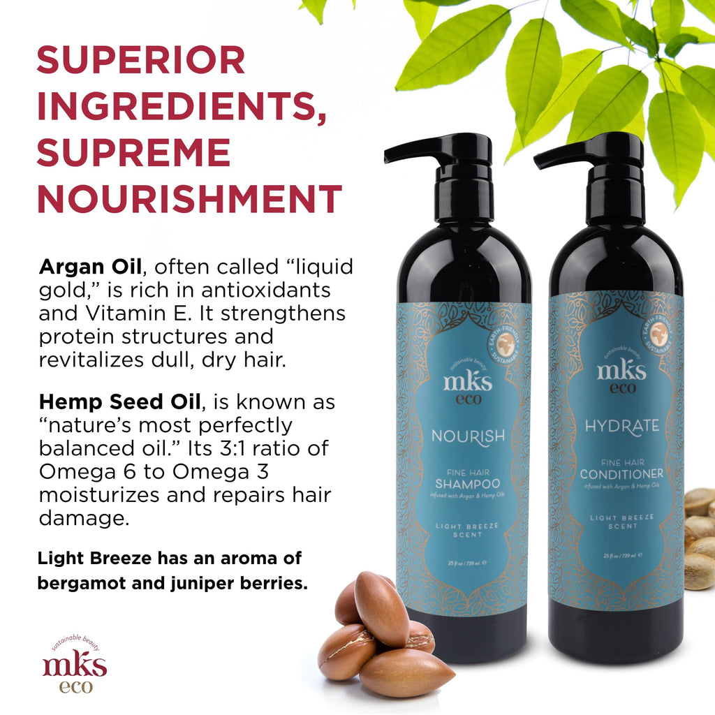 Earthly Body MKS eco Nourish Shampoo & Hydrate Conditioner for Fine Hair – Light Breeze (25 oz) | Vegan, Cruelty-Free