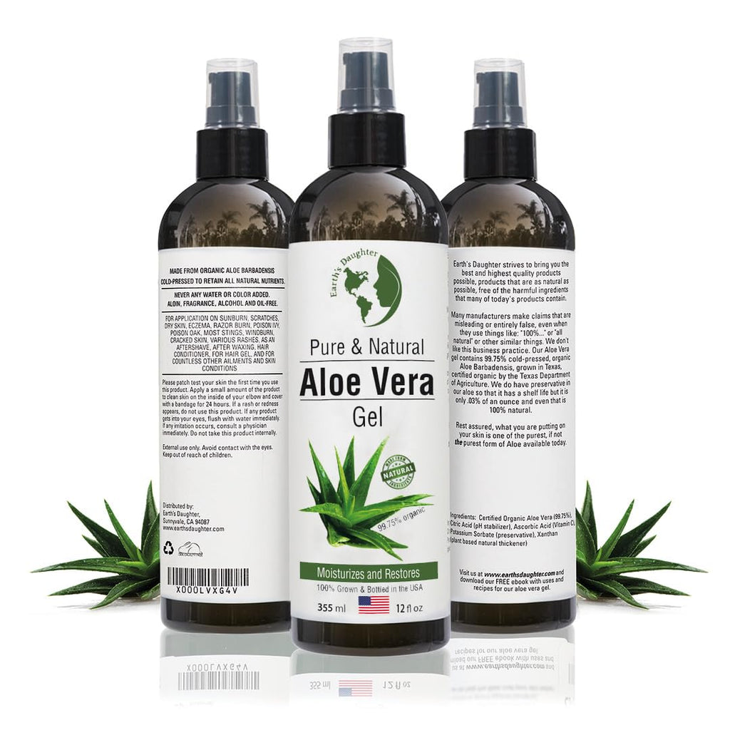 Earth's Daughter Organic Aloe Vera Gel – 100% Pure, Cold-Pressed Aloe, 12 oz