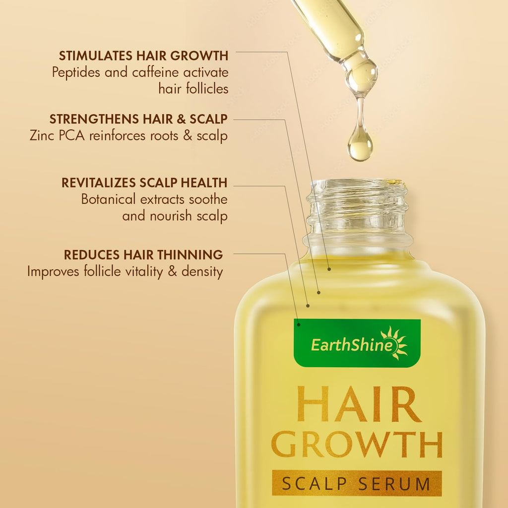 EarthShine Hair Growth Serum Scalp Treatment – Rosemary, Multi-Peptide & Caffeine for Thinning Hair – 2-Pack
