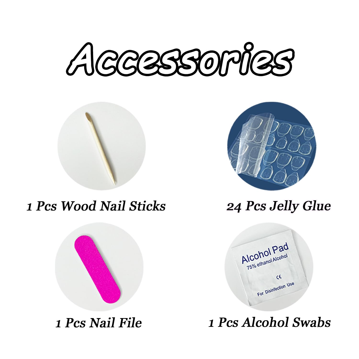 Handmade White French Press-On Nails with Flower Designs – Short Square Stick-On Nails (Size S)