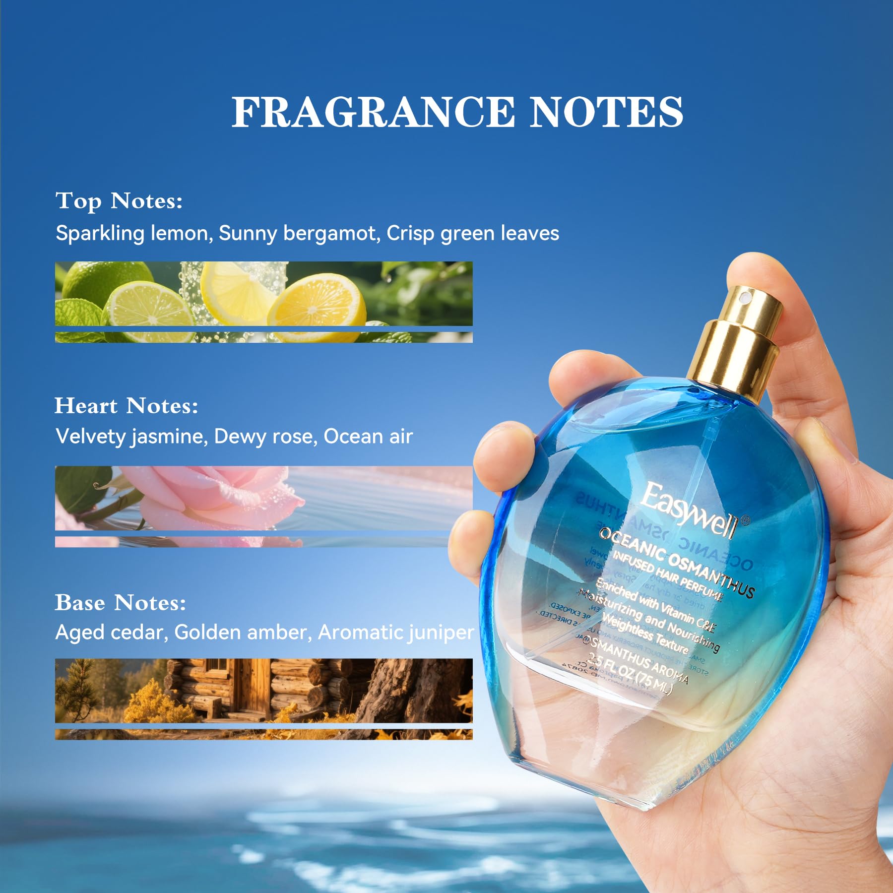 EASYWELL Hair Perfume for Women – Oceanic Osmanthus, Vitamin B5, 2.5 fl oz