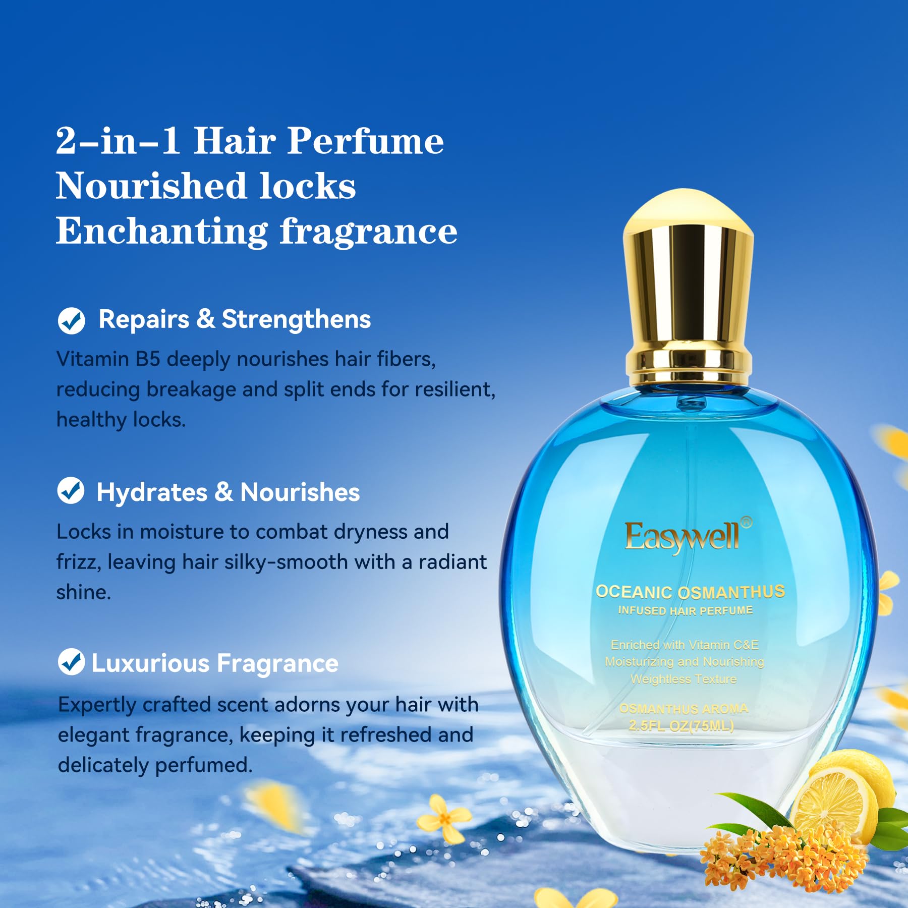 EASYWELL Hair Perfume for Women – Oceanic Osmanthus, Vitamin B5, 2.5 fl oz