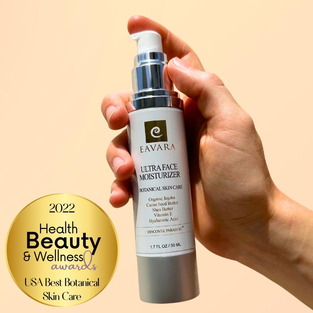 Eavara Organic Face Moisturizer with Collagen Peptides, Hyaluronic Acid, Shea Butter & Jojoba Oil | Paraben Free