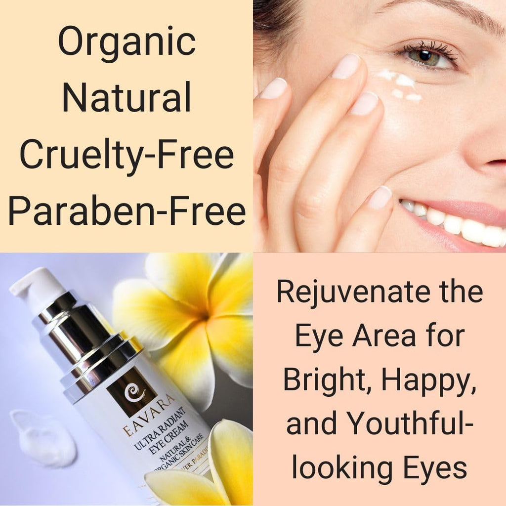 Eavara Organic Anti Aging Eye Cream for Dark Circles & Puffiness – Hyaluronic Acid, Jojoba Oil, Aloe Vera, 1.0 oz