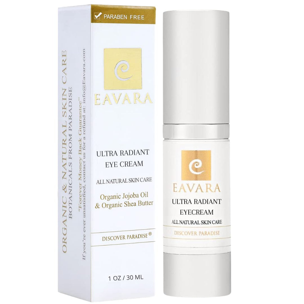 Eavara Organic Anti Aging Eye Cream for Dark Circles & Puffiness – Hyaluronic Acid, Jojoba Oil, Aloe Vera, 1.0 oz