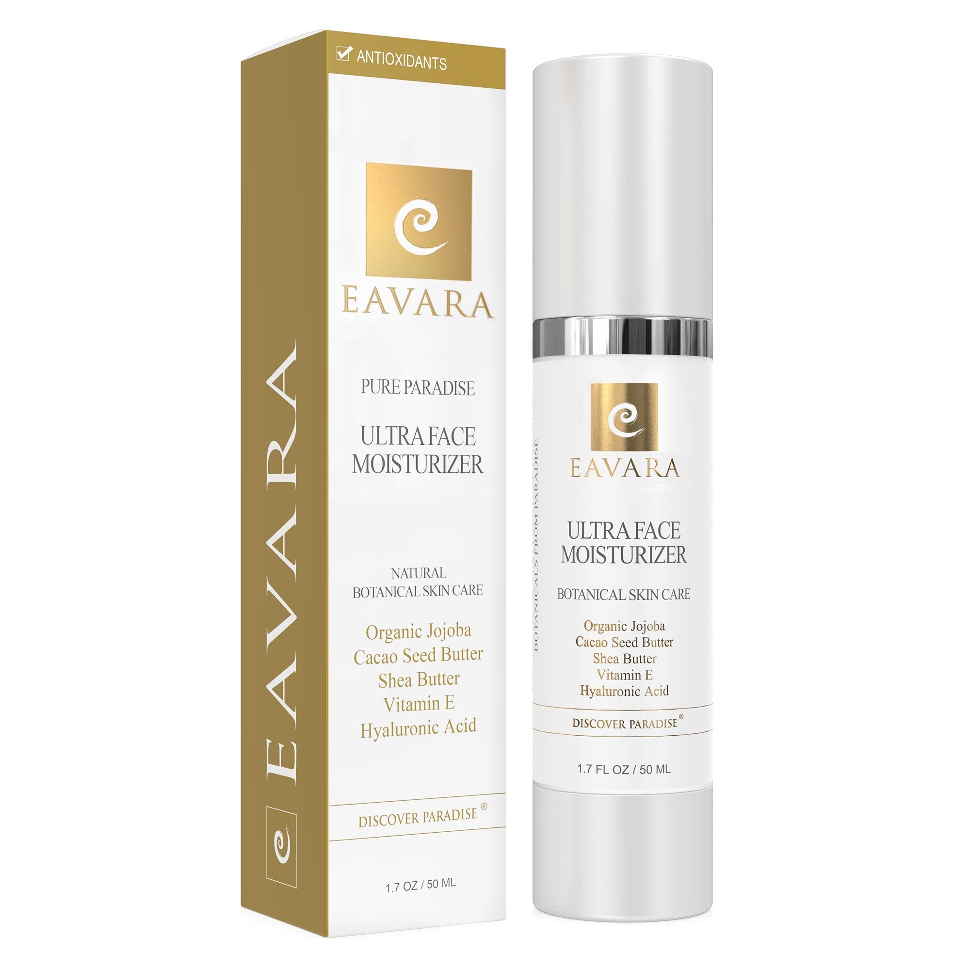 Eavara Organic Face Moisturizer with Collagen Peptides, Hyaluronic Acid, Shea Butter & Jojoba Oil | Paraben Free