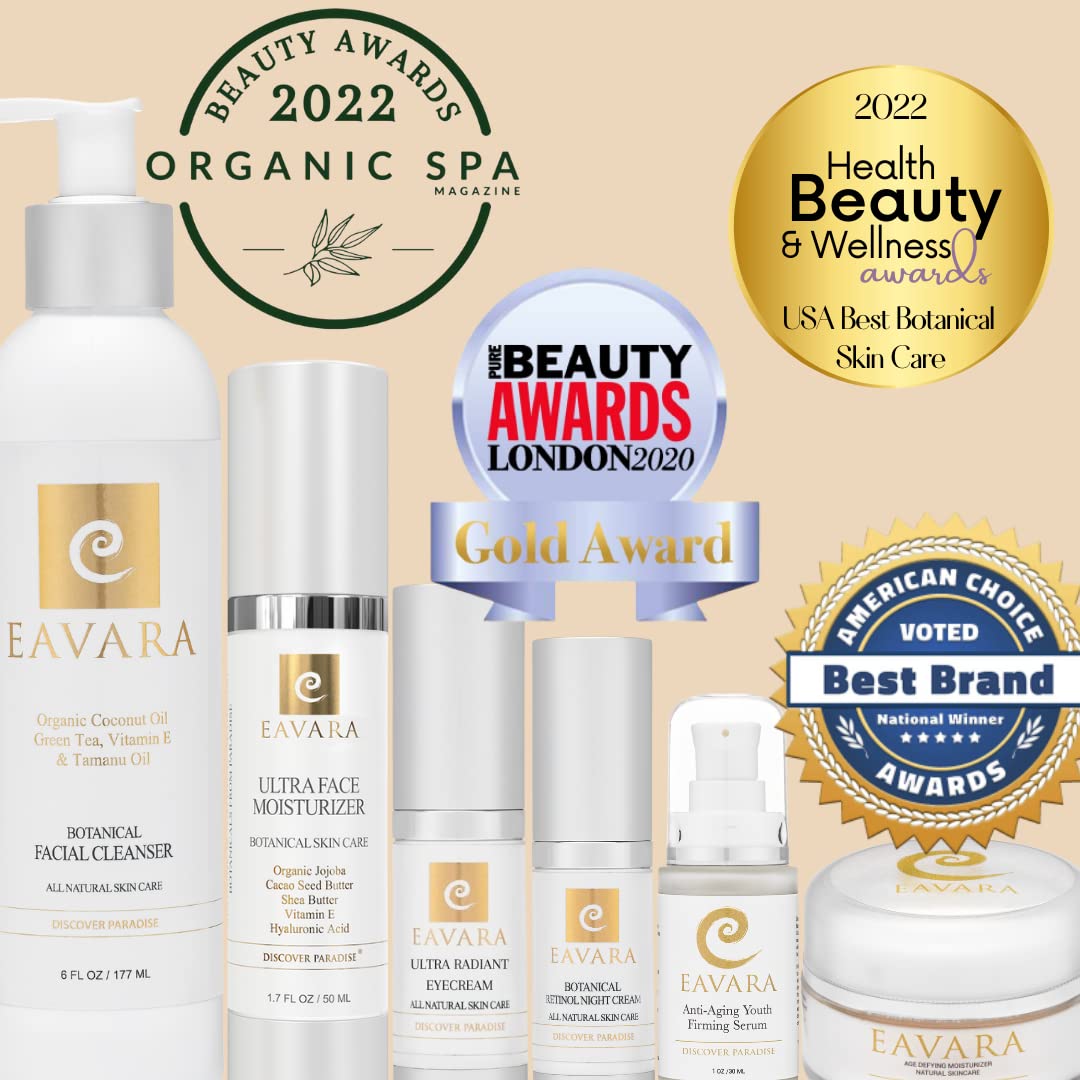 Eavara Organic Face Moisturizer with Collagen Peptides, Hyaluronic Acid, Shea Butter & Jojoba Oil | Paraben Free