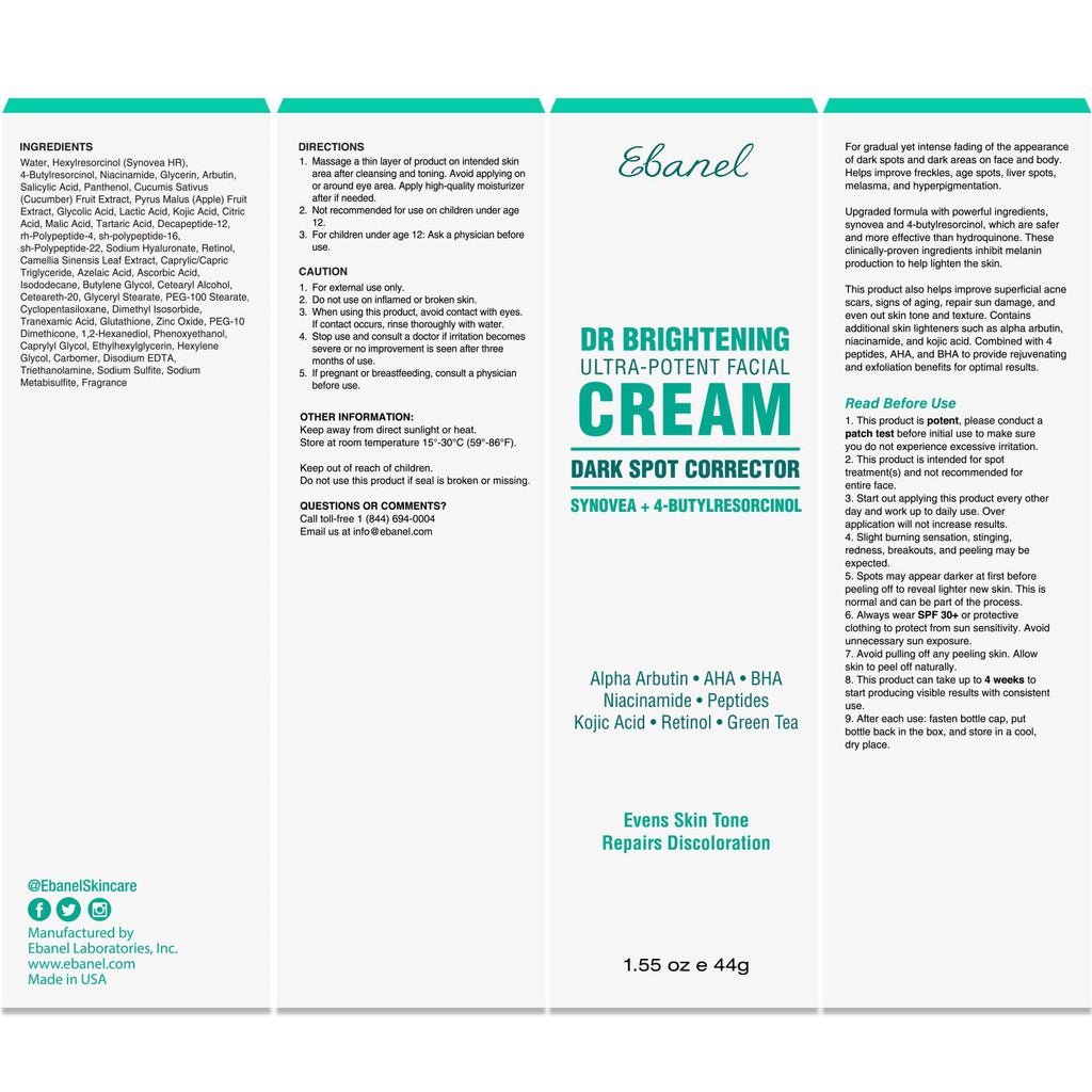 Ebanel Dark Spot Remover for Face & Body — Brightening Cream with Synovea HR
