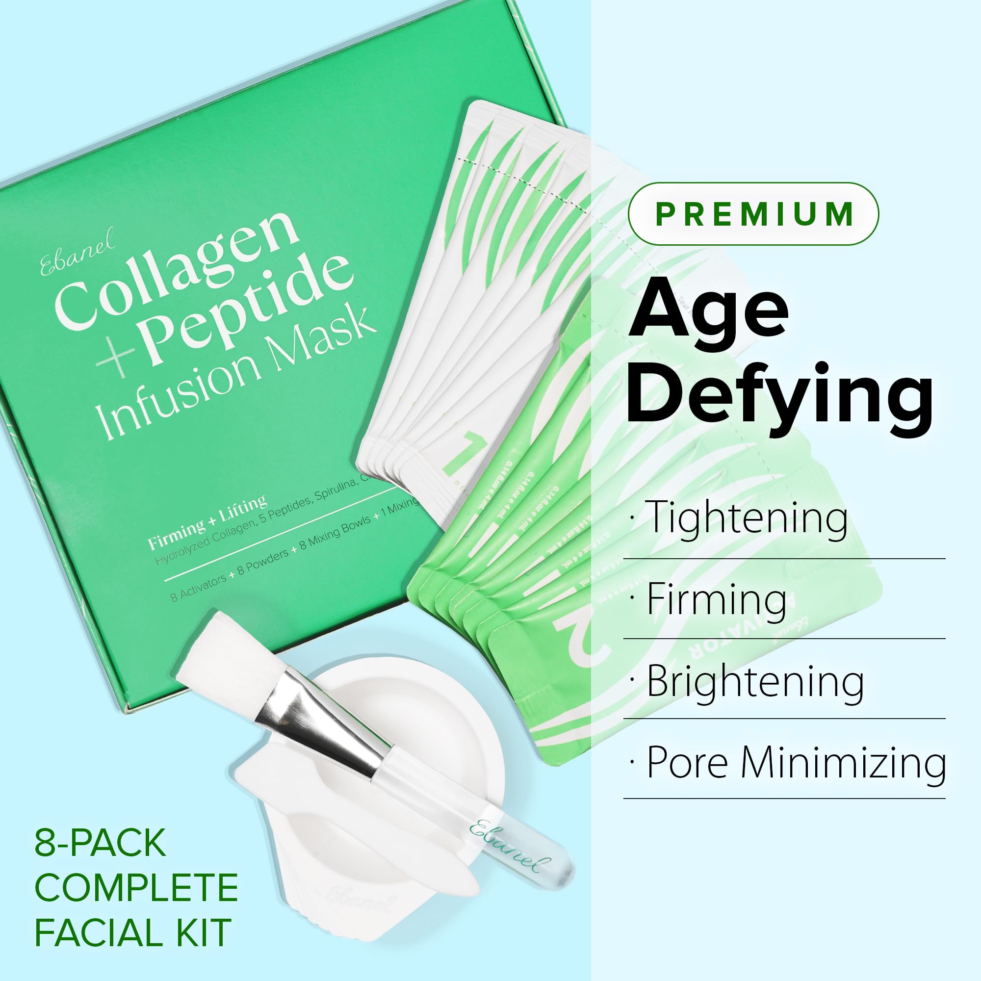 Ebanel Collagen Peptides Wash-Off Mask Set — 8-Piece Instant Tightening & Brightening Kit