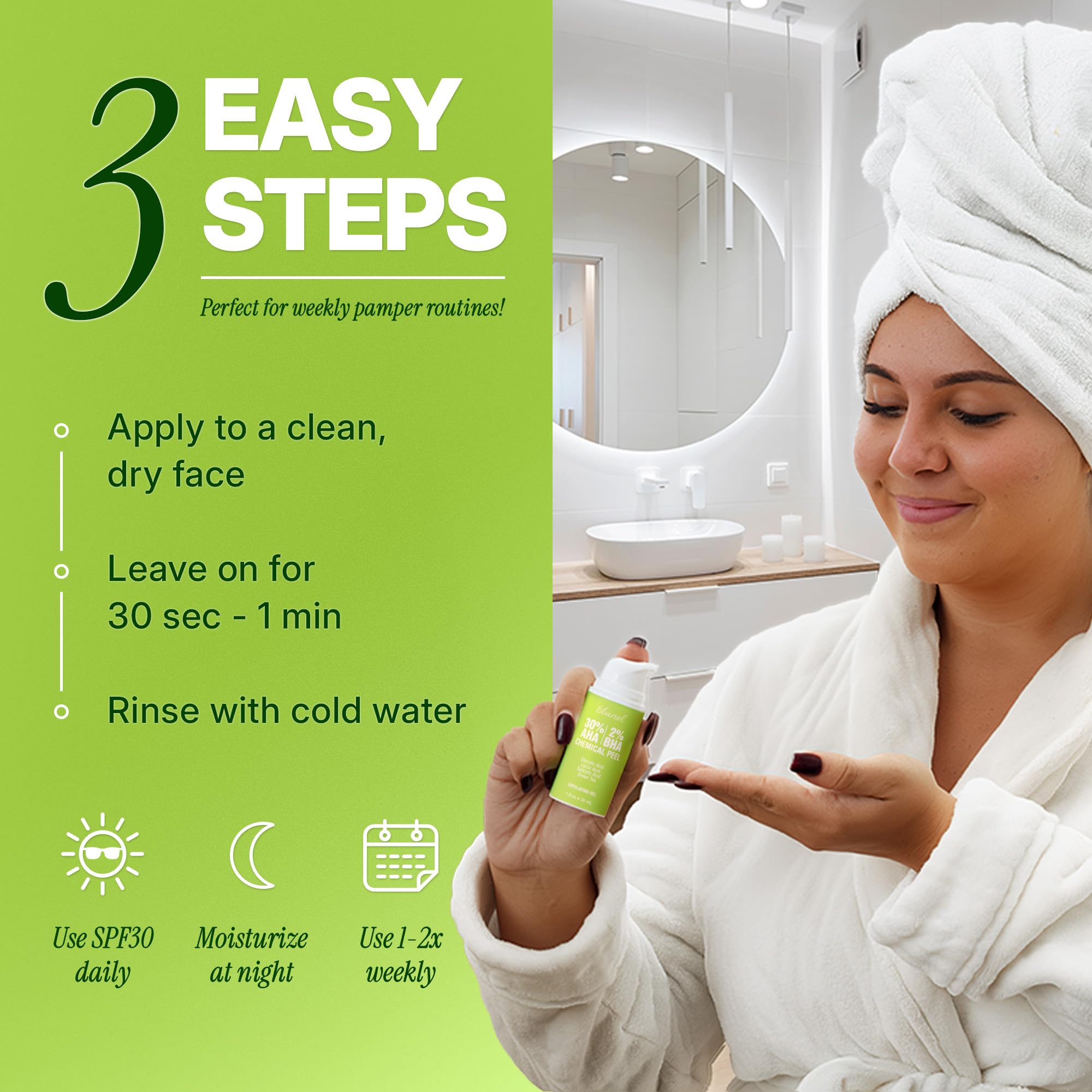 Ebanel Chemical Peel for Face – 30% AHA 2% BHA Exfoliator with Green Tea & Chamomile