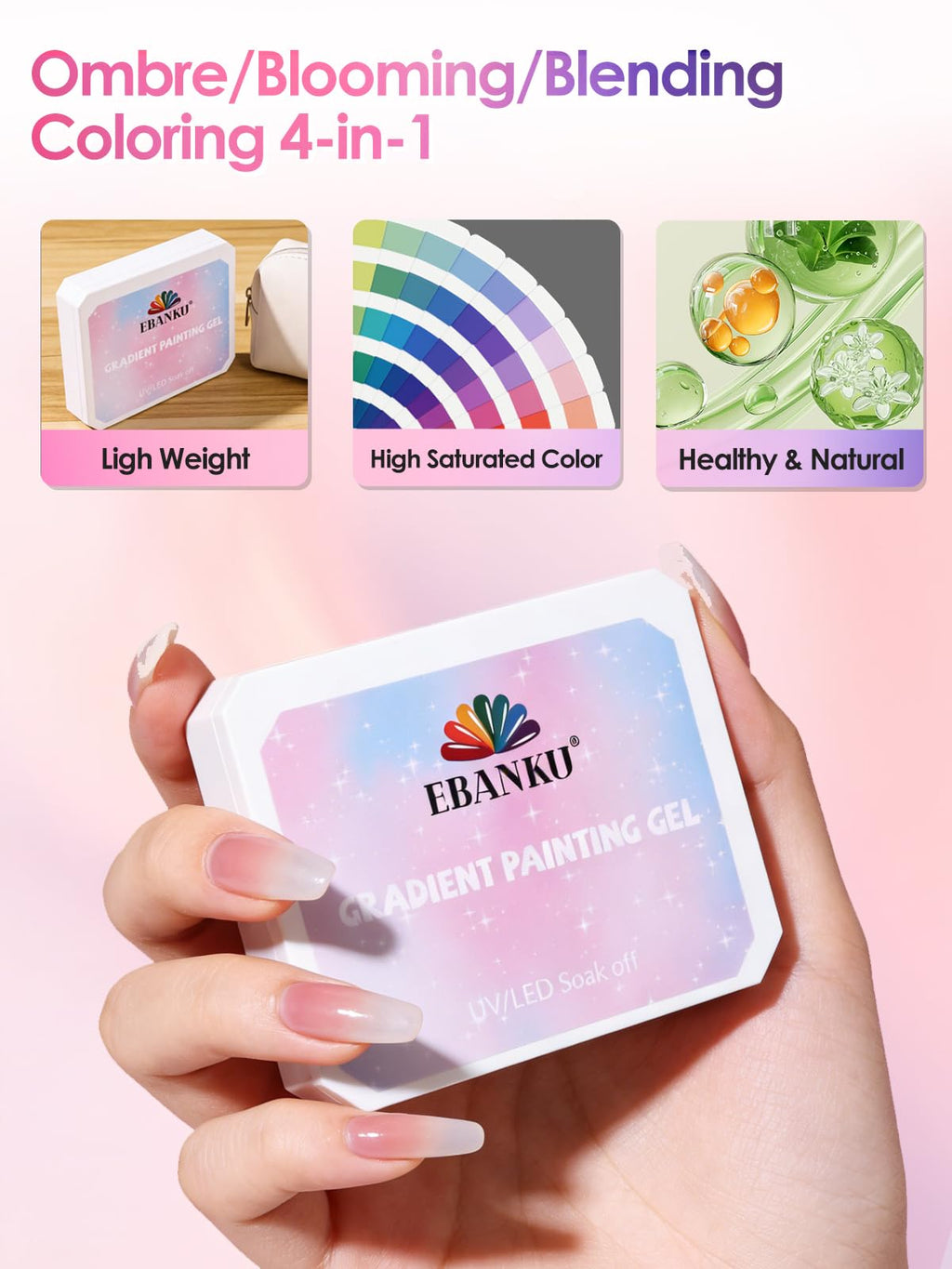 EBANKU Pat Pat Gel Kit – 14-Color Ombre Nail Gel with Glitter Grids | DIY Nail Art Studio