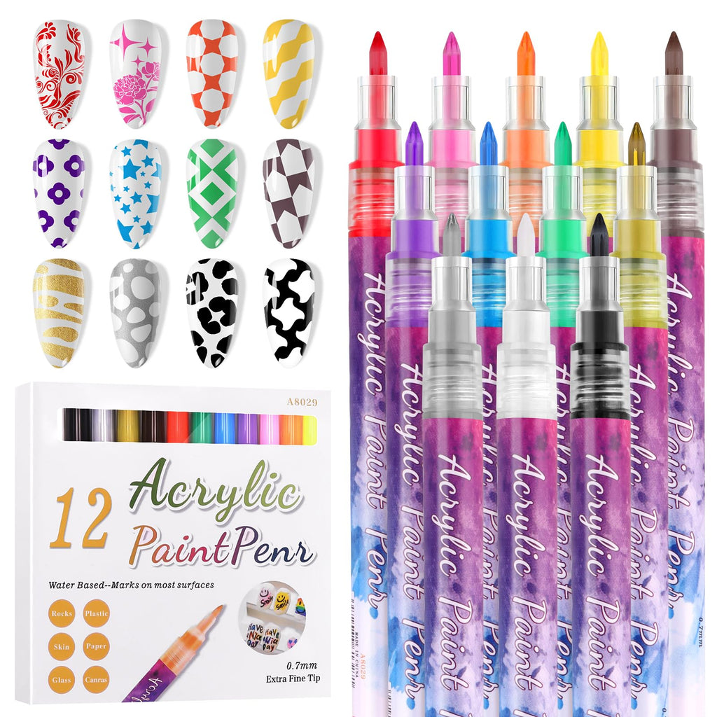 EBANKU 12 Colors Nail Art Pens – 0.7mm Quick-Dry 3D Graffiti