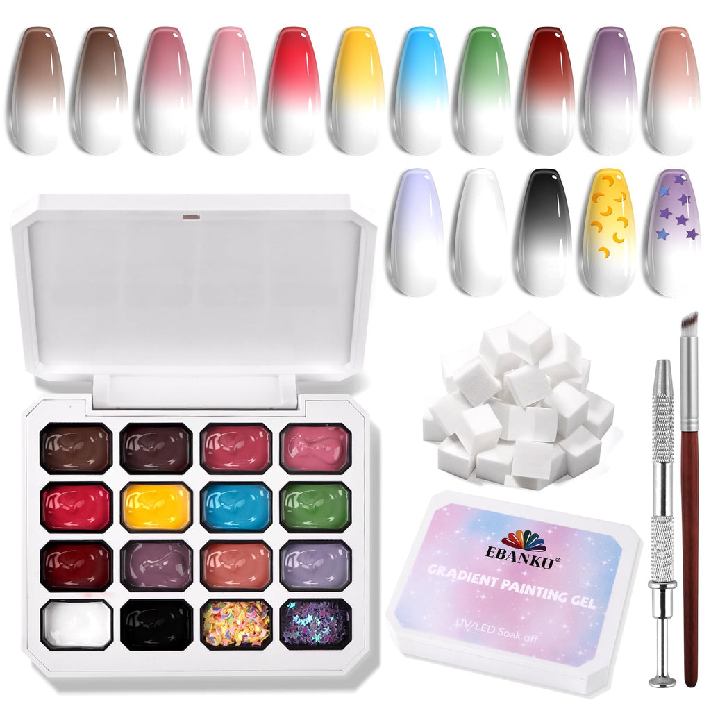 EBANKU Pat Pat Gel Kit – 14-Color Ombre Nail Gel with Glitter Grids | DIY Nail Art Studio