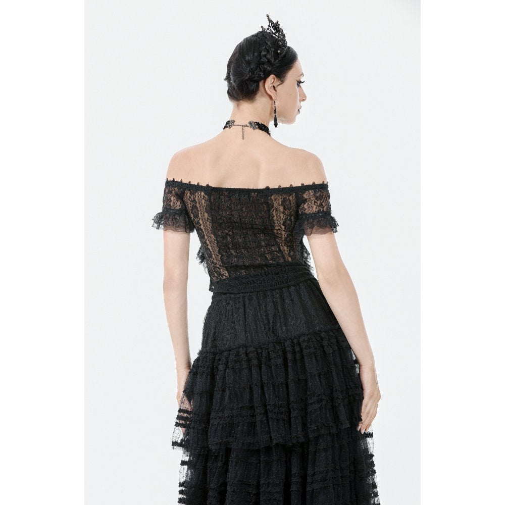 Dark in Love Ophelia Lace Off-Shoulder Gothic Top in Black
