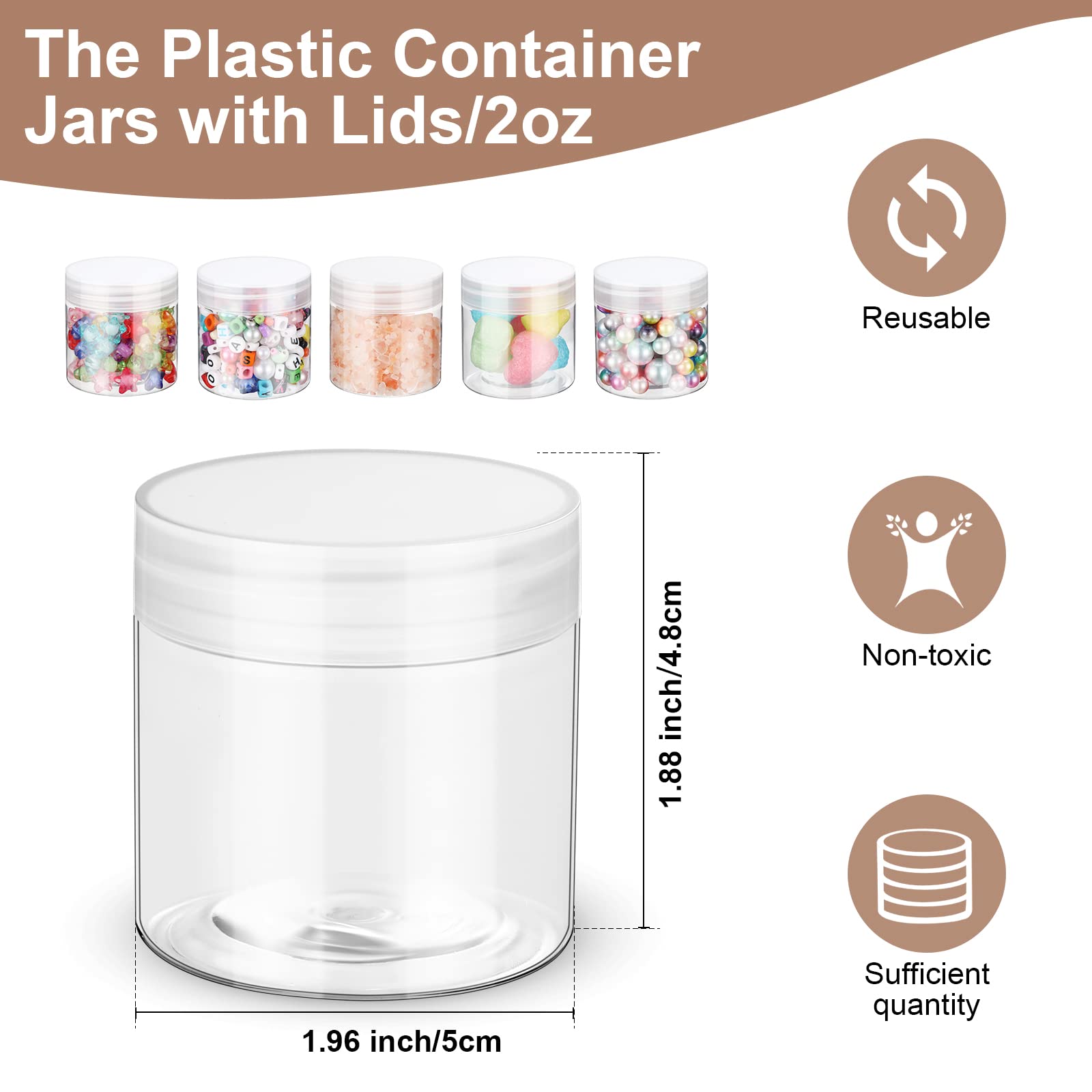 EBOOT 150-Pack 2oz Clear Plastic Jars with Lids | Travel Cosmetic Containers