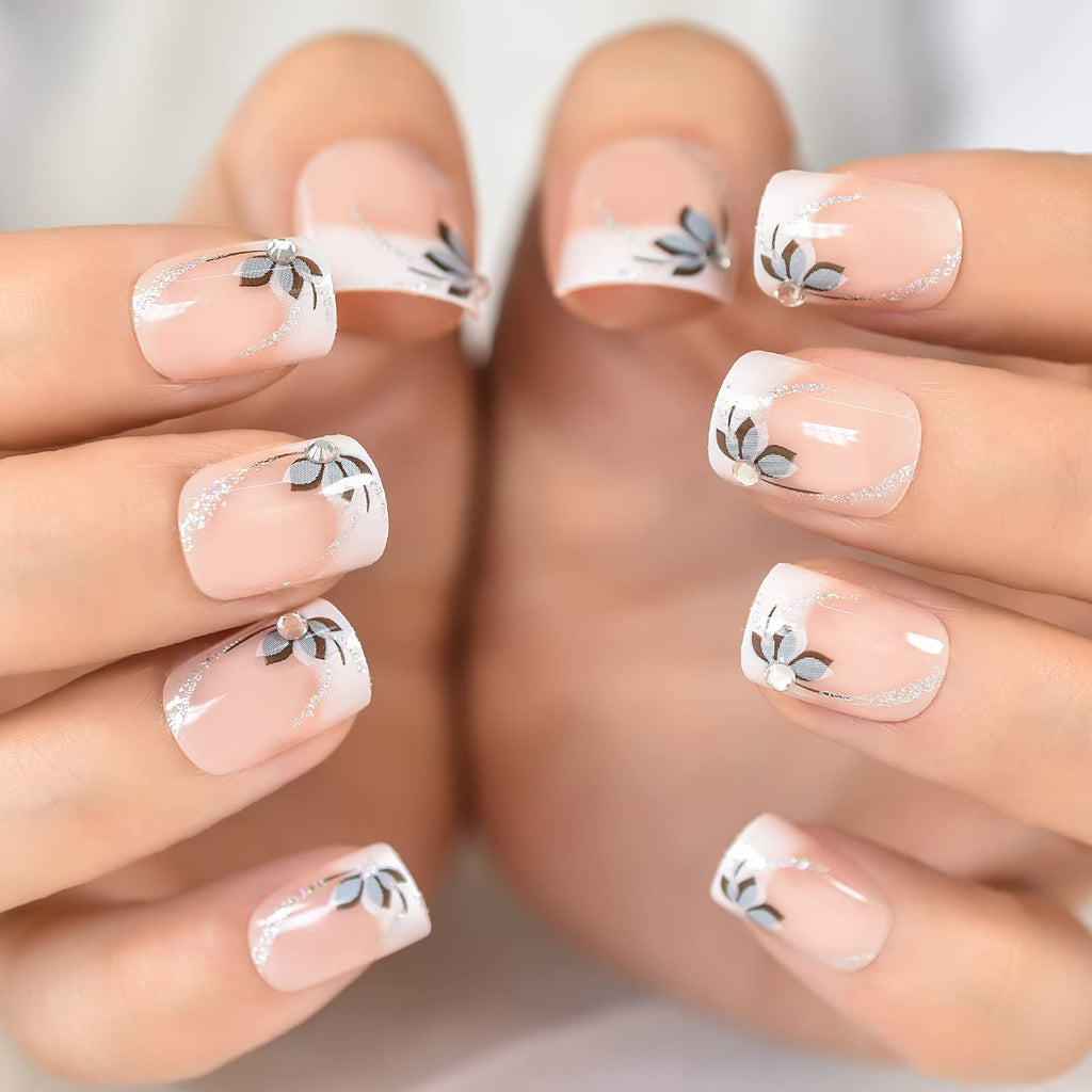 EchiQ Flowers Short Round Press-On Nails – Natural Design & Gel Polish DIY