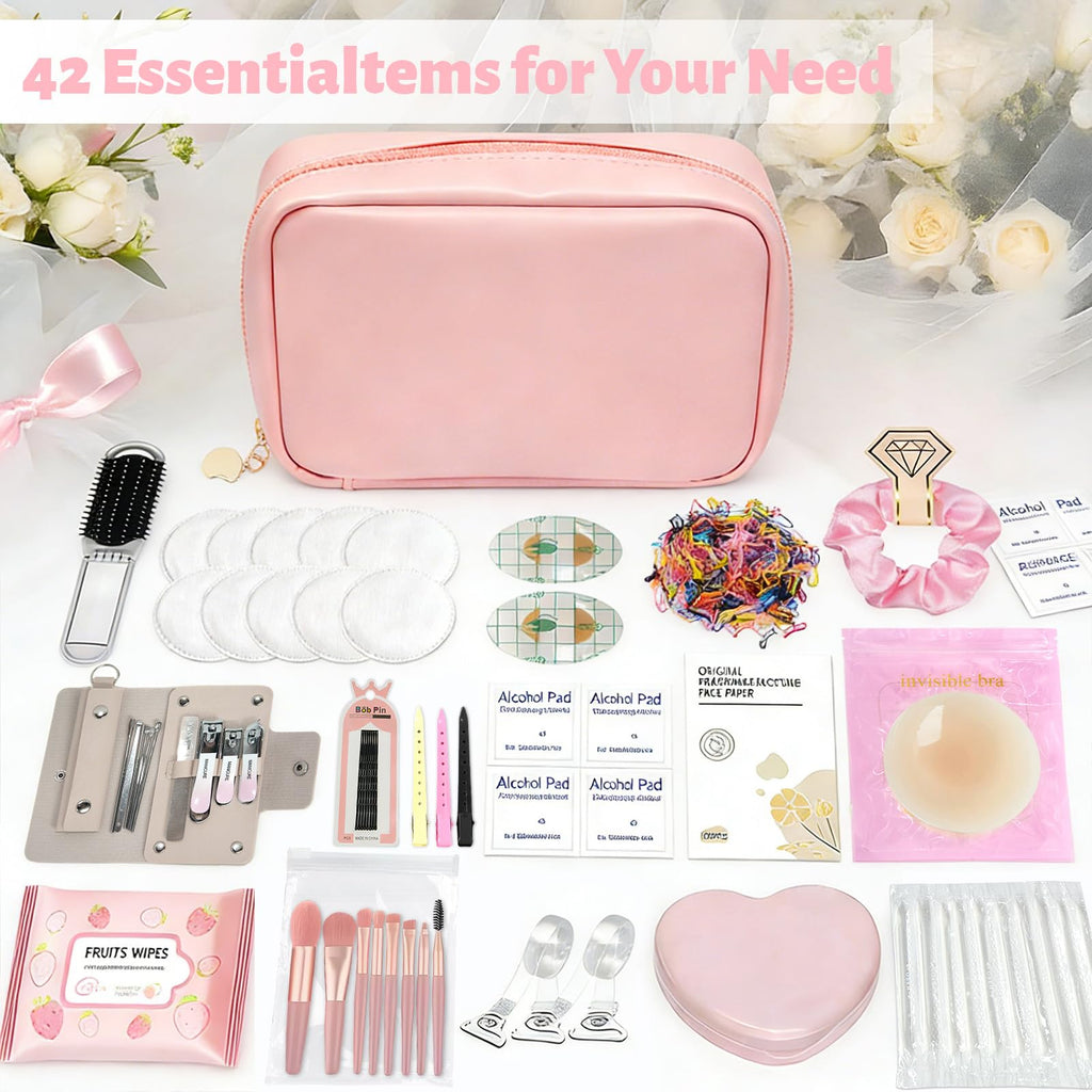 Eclatbox Women's Wedding Emergency Kit – 42-Piece Bridal Survival Set in Pink