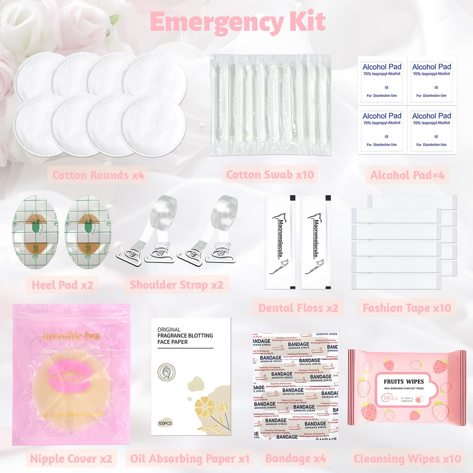 Eclatbox Women's Wedding Emergency Kit – 42-Piece Bridal Survival Set in Pink