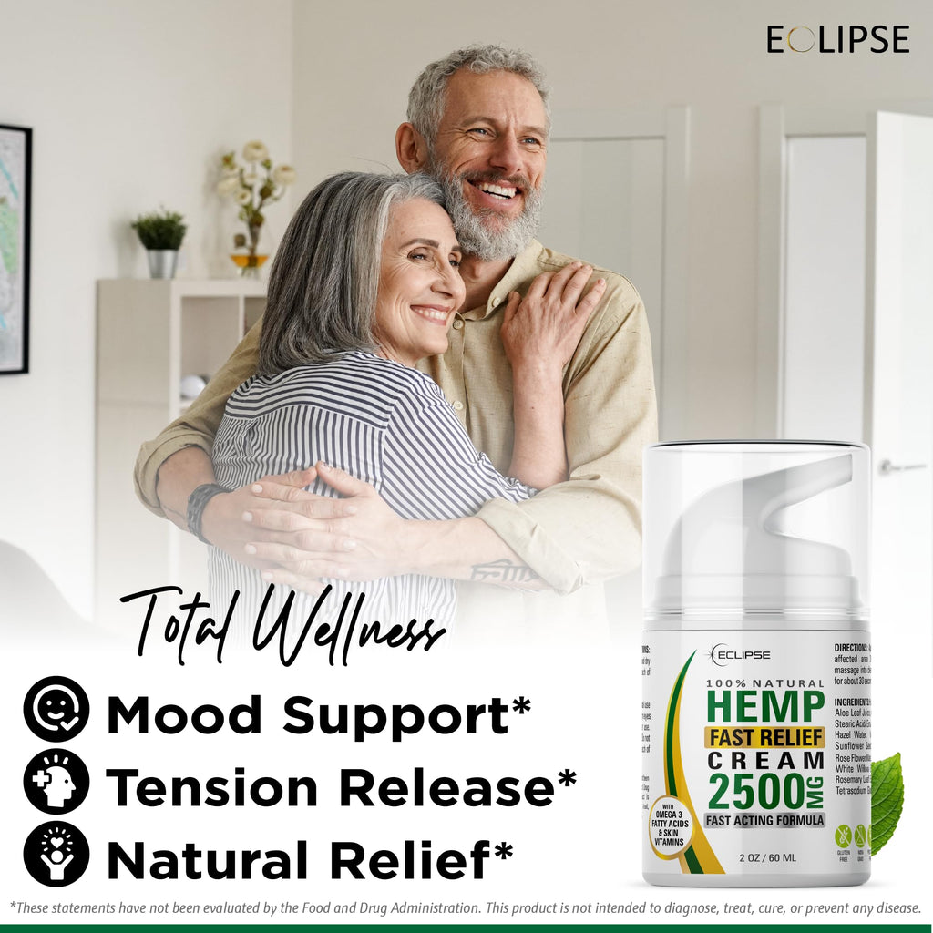 Hemp Cream by Eclipse – Non-Greasy, Targeted Long-Lasting Relief – USA-Made 2 Pack