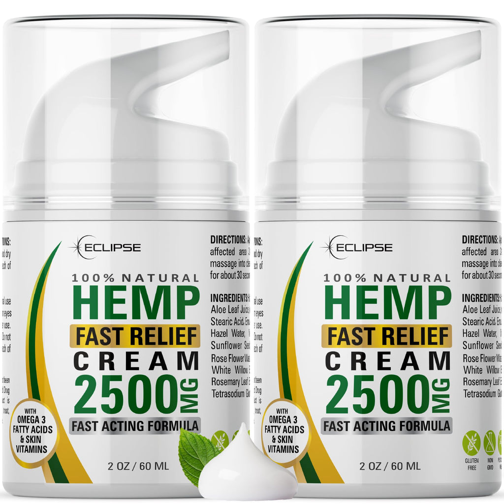 Hemp Cream by Eclipse – Non-Greasy, Targeted Long-Lasting Relief – USA-Made 2 Pack