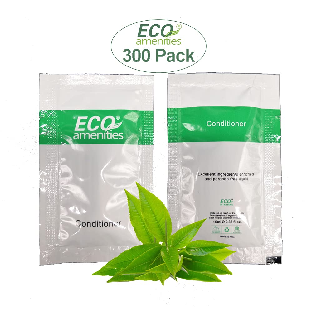 ECO amenities Hair Conditioner – 0.35 fl oz Travel Sachets, 300-Pack, Green Tea Scent for Hotels & Guests