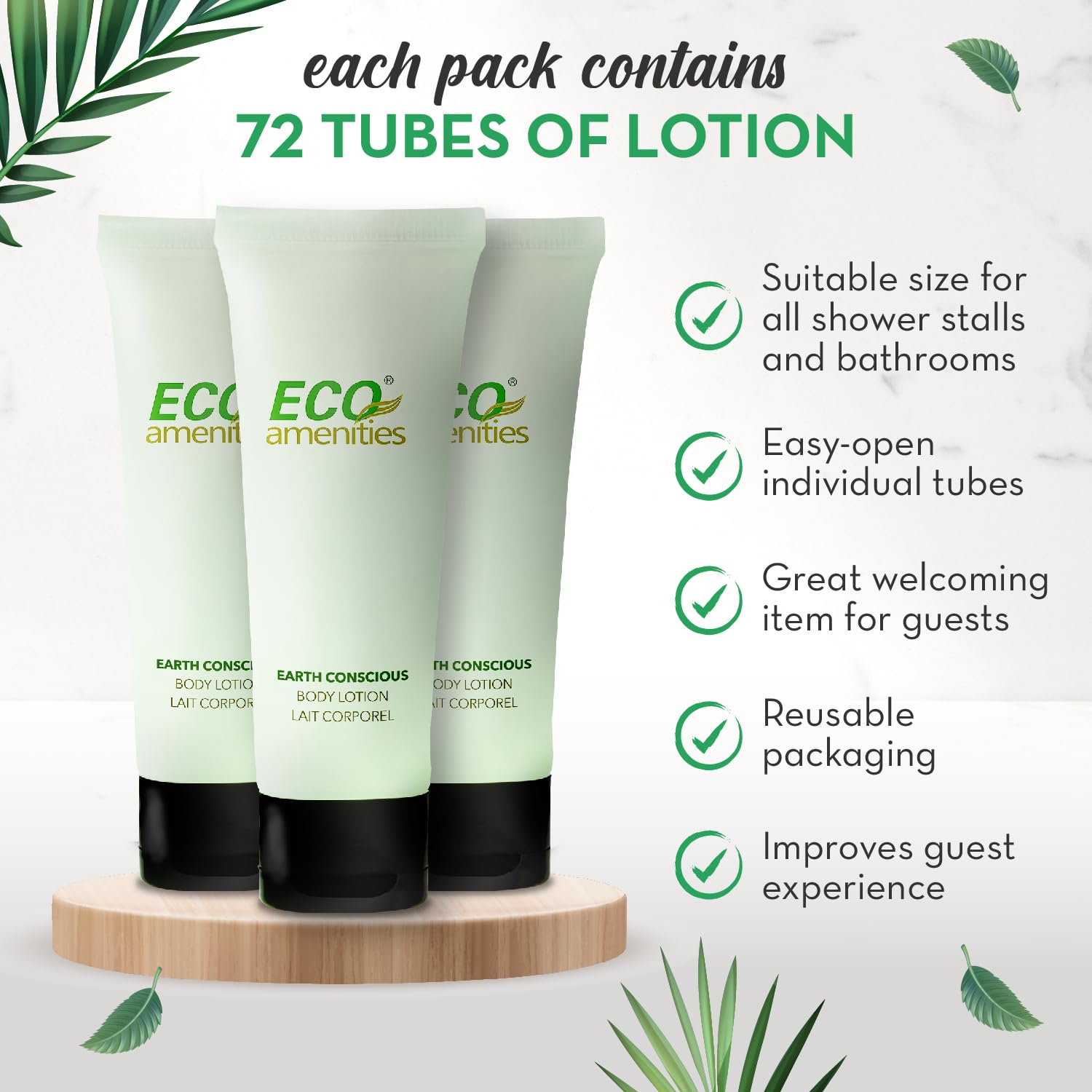 ECO AMENITIES Transparent Tube Flip Cap 30ml Body Lotion — 72 Tubes per Case for Hotels & Travel