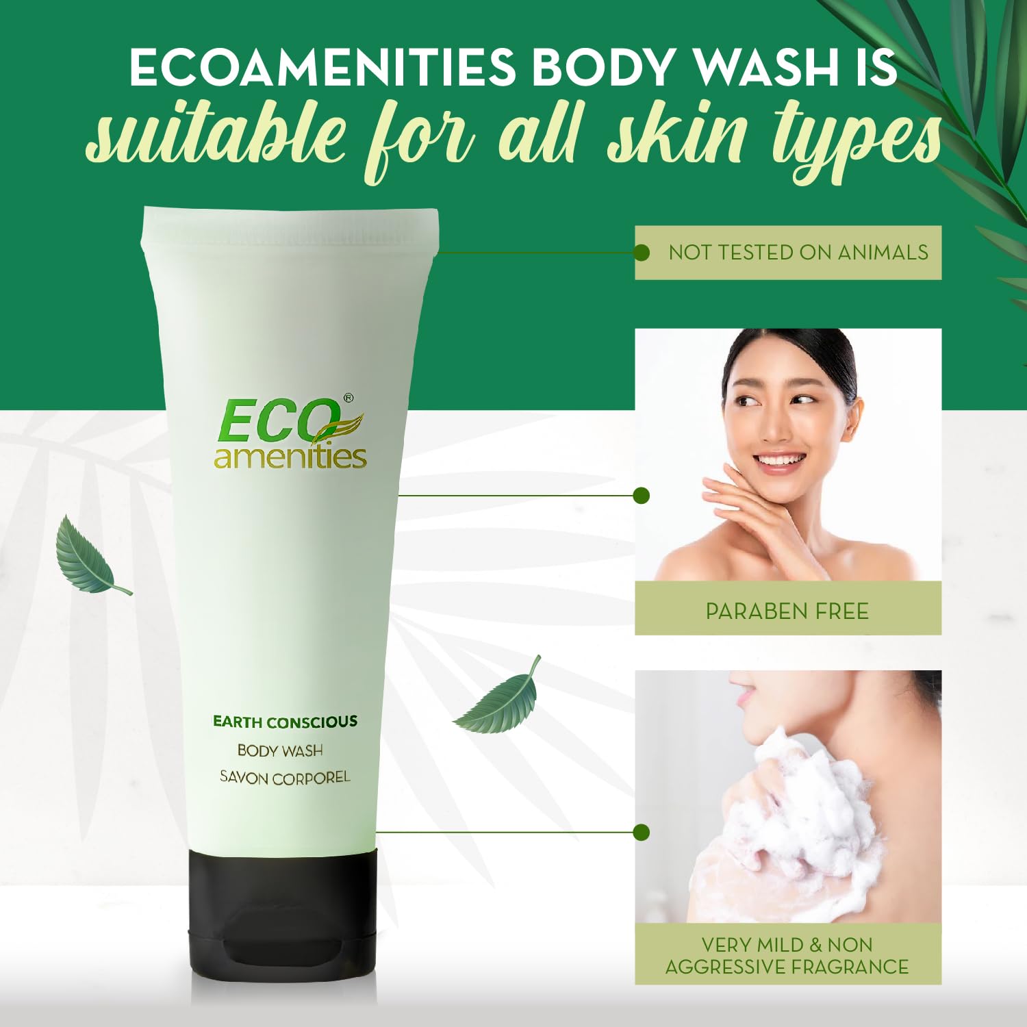 ECO Amenities Body Wash Tubes - Leak-Proof Travel Toiletries, 72-Pack, Green Tea Scent
