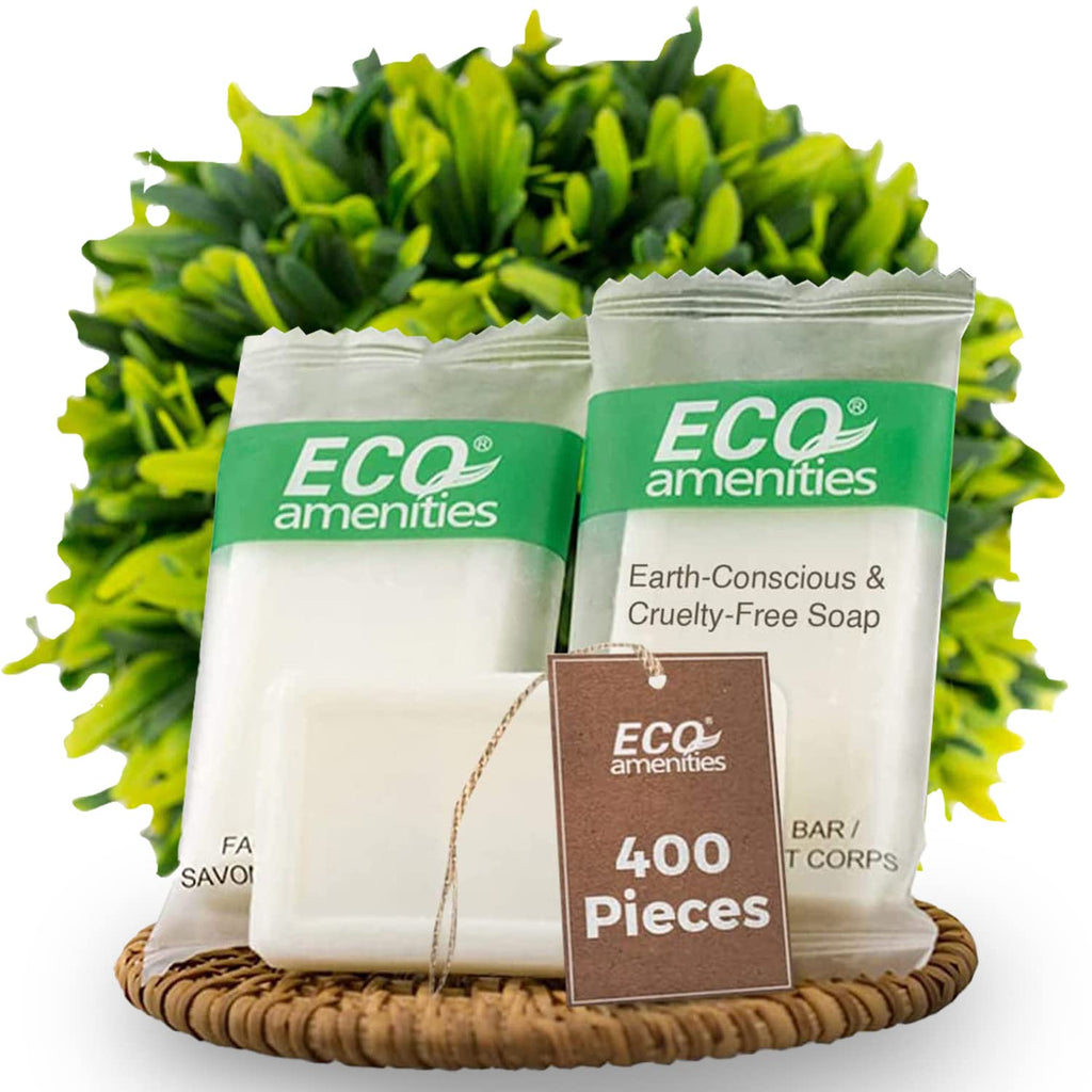 ECO amenities Travel Size Bar Soap — 400-Pack Bulk Hotel Soaps, 0.5 oz, Individually Wrapped