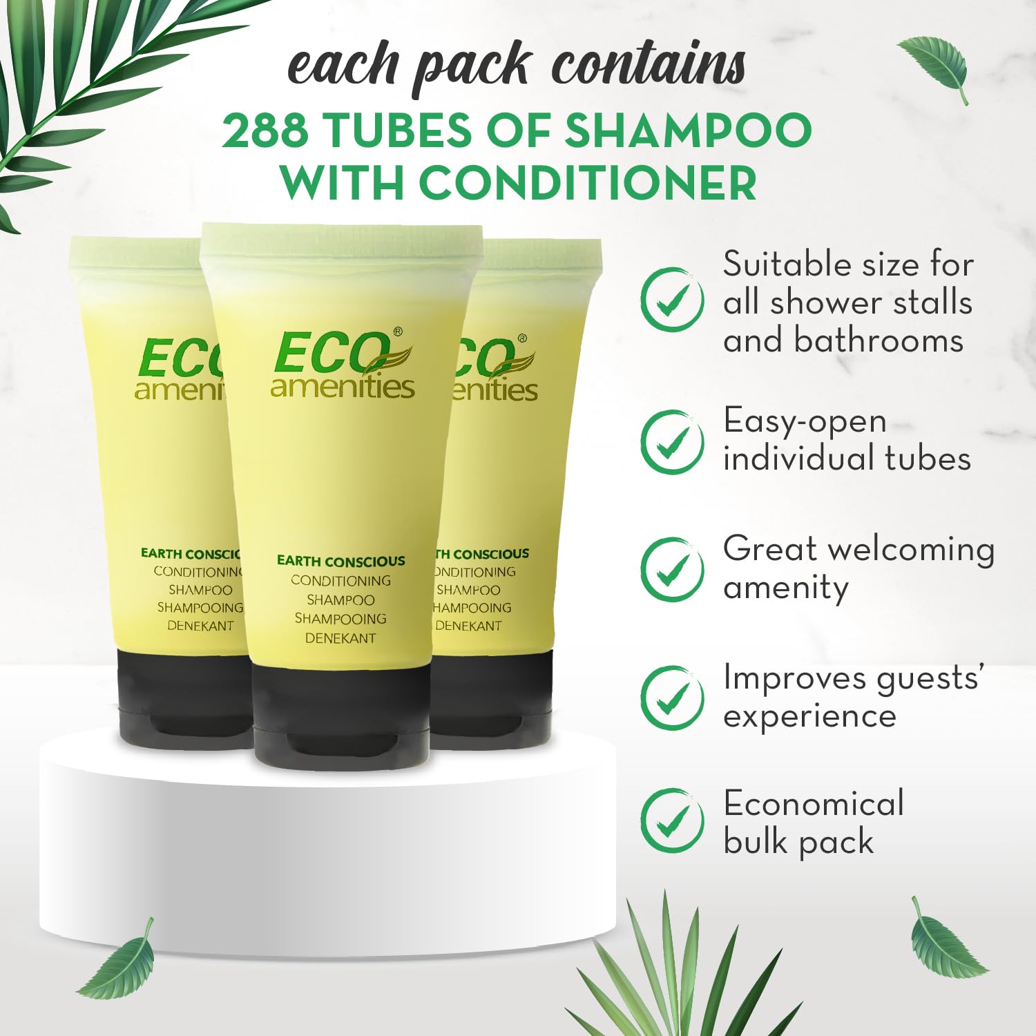 ECO Amenities Conditioning Shampoo & Conditioner Sets – Travel Size 0.75 oz Tubes, Green Tea Scent (Pack of 288)