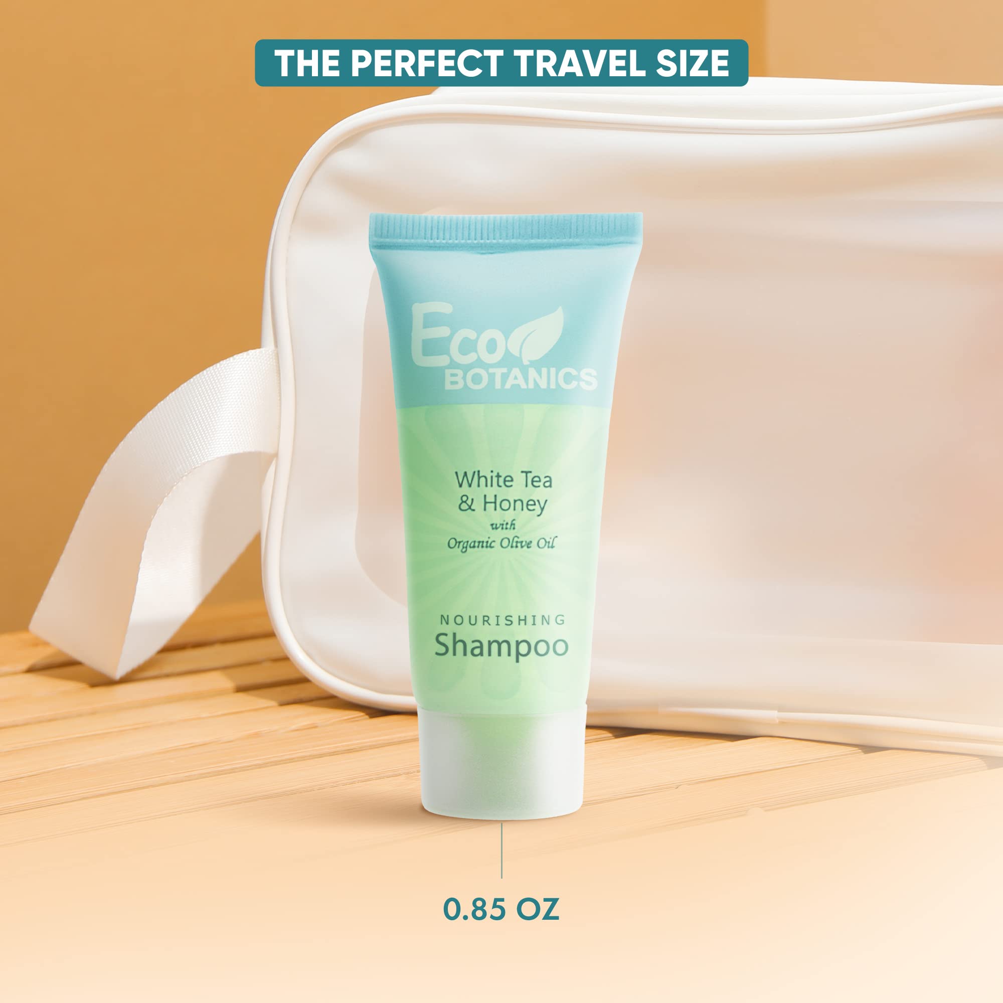 Eco Botanics Travel Size Hotel Shampoo 20 Count – Paraben-Free, White Tea Scent, Aloe Honey Olive Oil