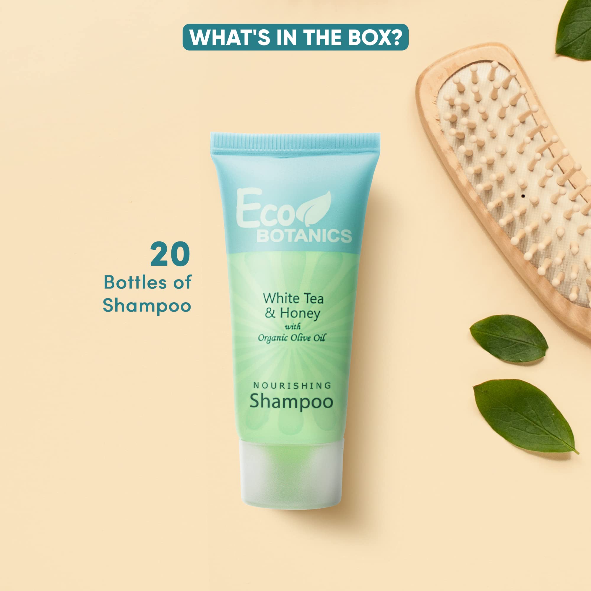 Eco Botanics Travel Size Hotel Shampoo 20 Count – Paraben-Free, White Tea Scent, Aloe Honey Olive Oil