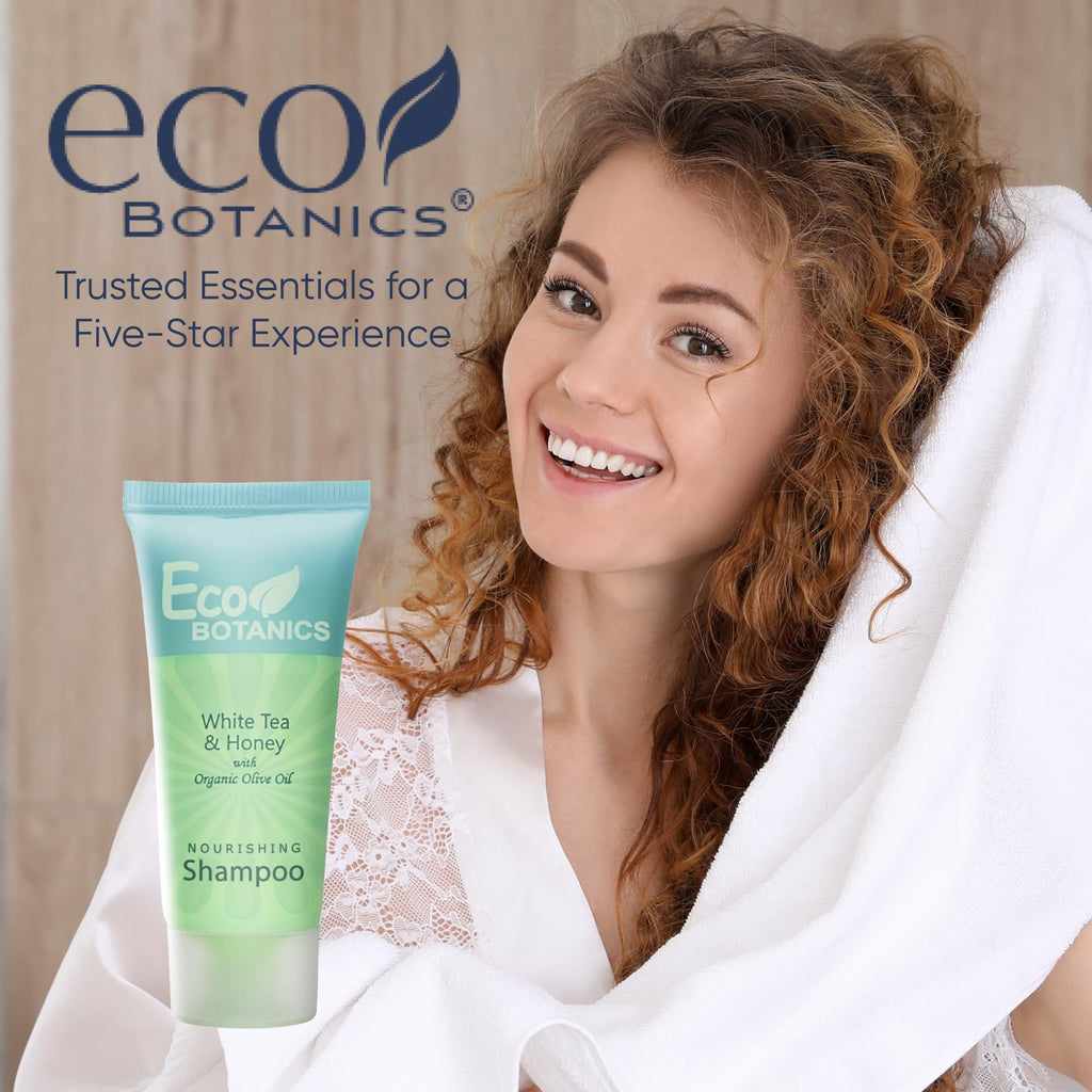 Eco Botanics Travel Size Hotel Shampoo 20 Count – Paraben-Free, White Tea Scent, Aloe Honey Olive Oil