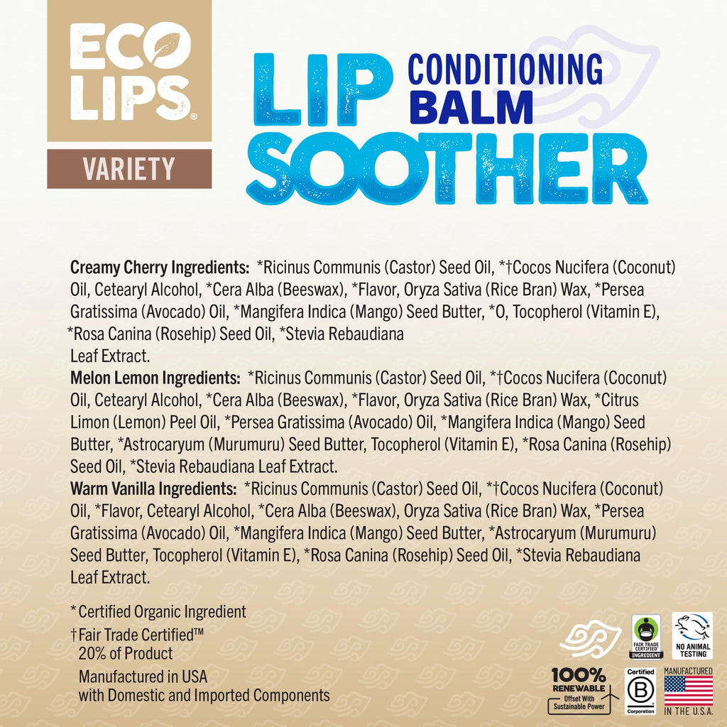 Eco Lips Conditioning Lip Soother – Natural Lip Balm 3-Pack (0.15 oz) | Clean Beauty