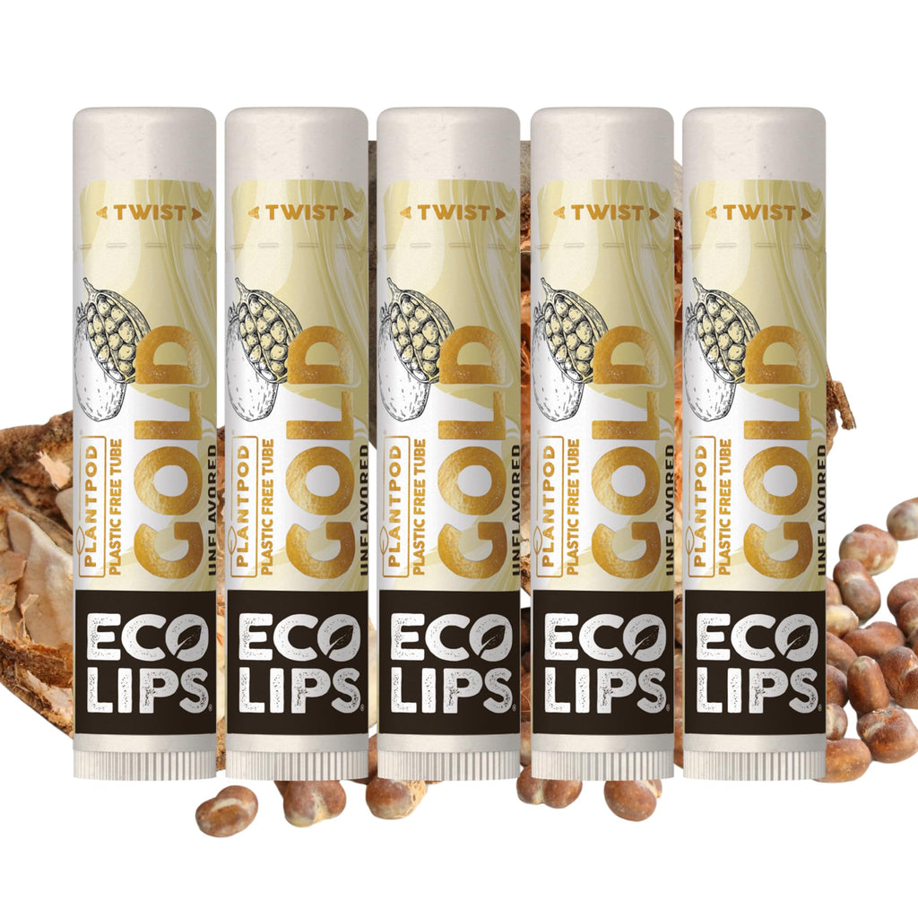 Eco Lips GOLD Organic Lip Balm with Baobab Oil – 6-Pack | USDA Organic, Plastic-Free Packaging | Made in USA