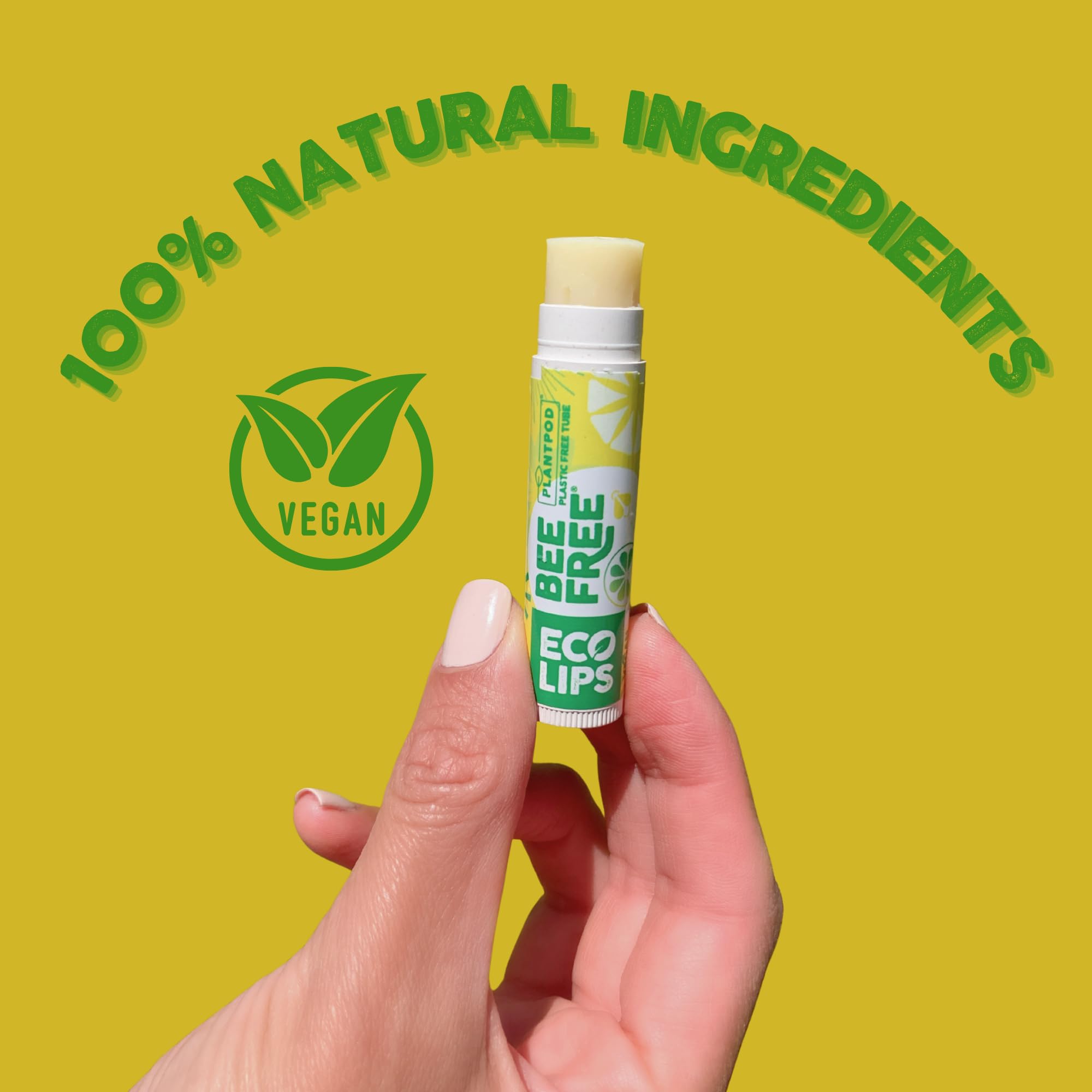Eco Lips Lemon Lime Lip Balm 3 Pack – Bee Free with Candelilla Wax, Cocoa Butter & Coconut Oil | Plastic-Free Plant Pod Packaging | Made in USA