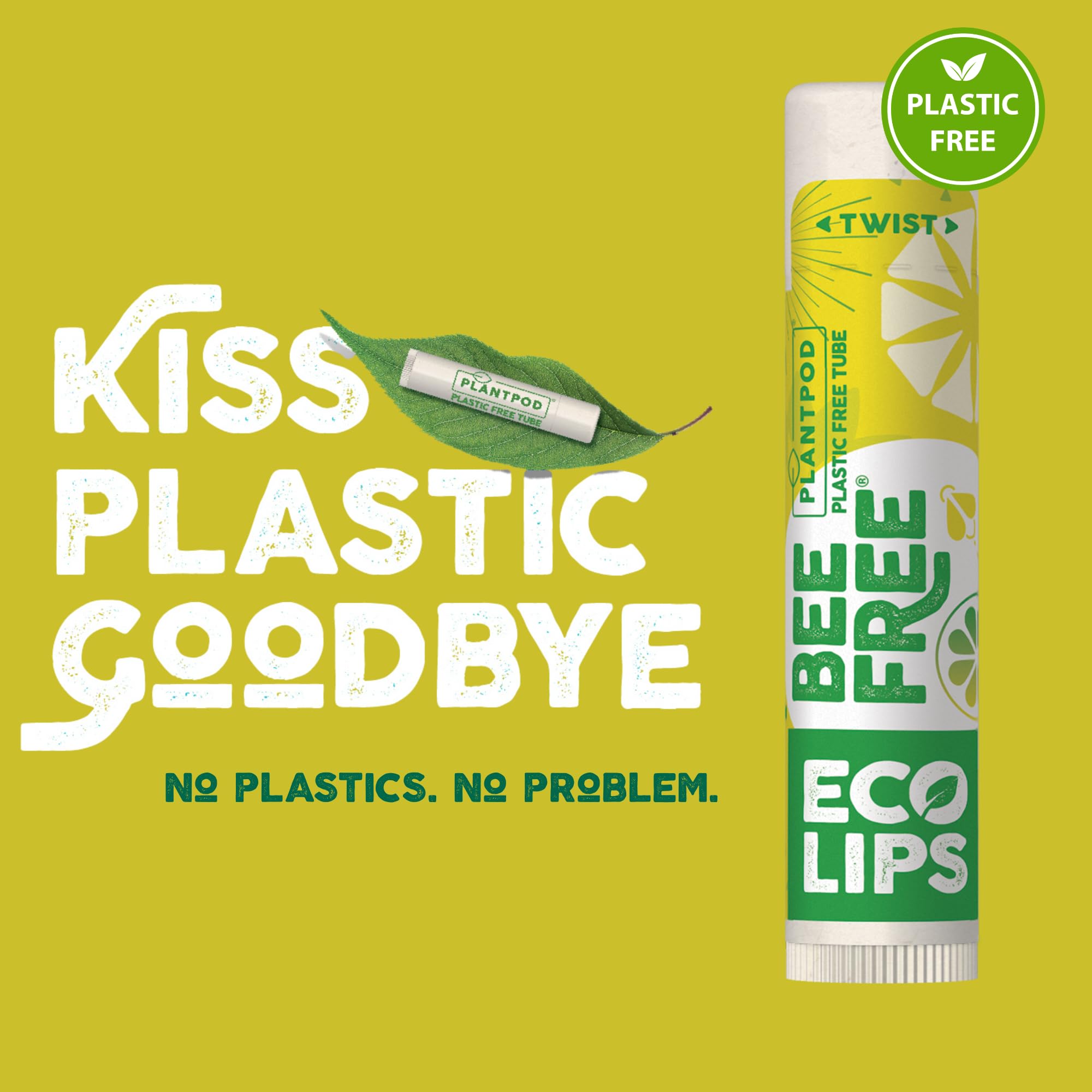 Eco Lips Lemon Lime Lip Balm 3 Pack – Bee Free with Candelilla Wax, Cocoa Butter & Coconut Oil | Plastic-Free Plant Pod Packaging | Made in USA