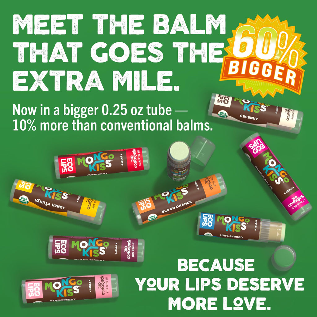 Eco Lips Mongo Kiss Organic Lip Balm 4 Pack – 100% USDA Organic – Peppermint & Vanilla Honey