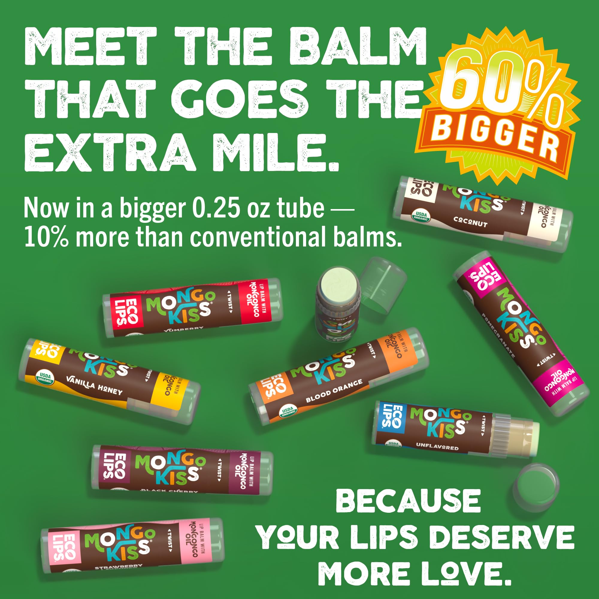 Eco Lips Mongo Kiss Organic Lip Balm 4 Pack – 100% USDA Organic – Peppermint & Vanilla Honey