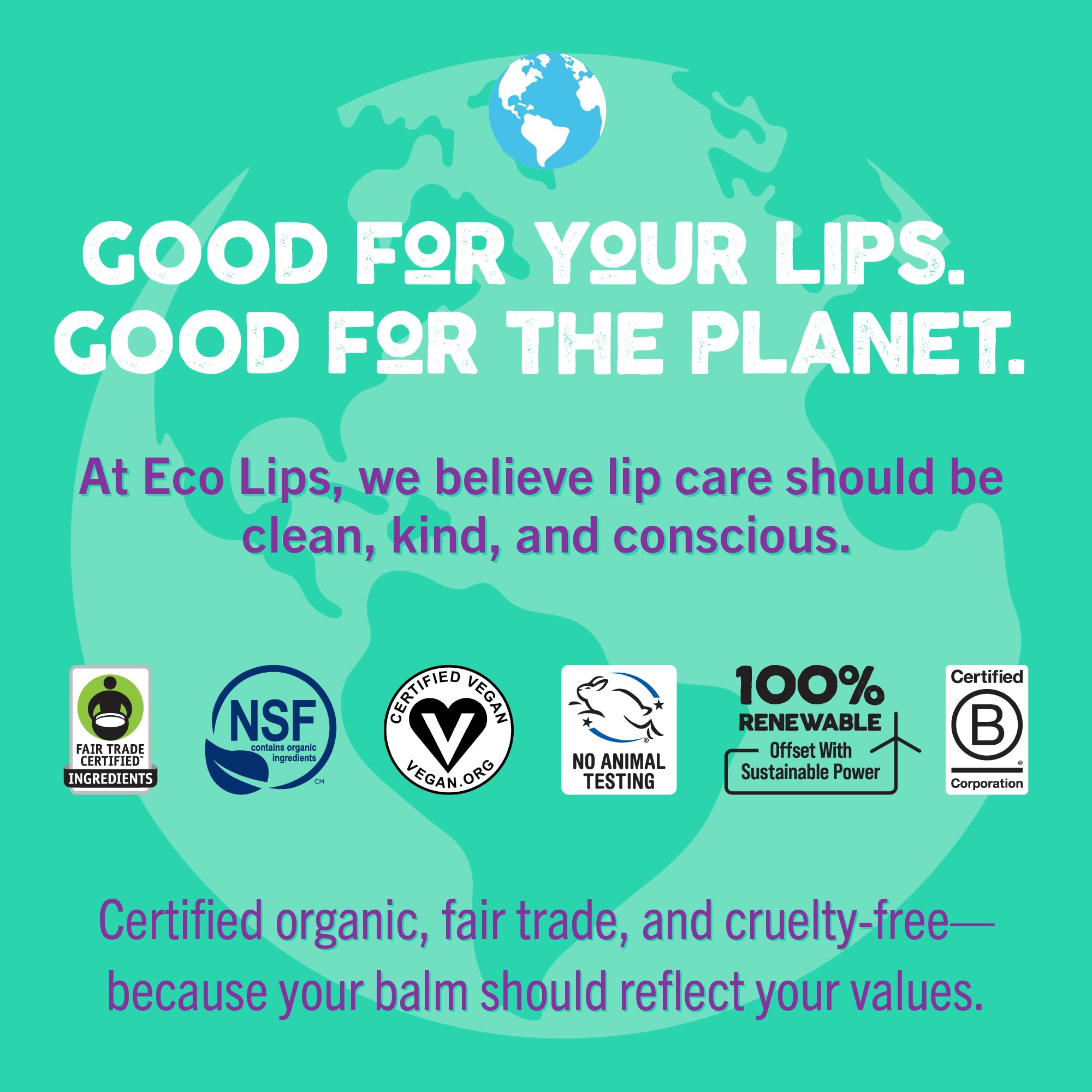 Eco Lips Vegan Lip Balm Sweet Mint – 3 Pack | Plastic-Free Plant Pod, Made in USA