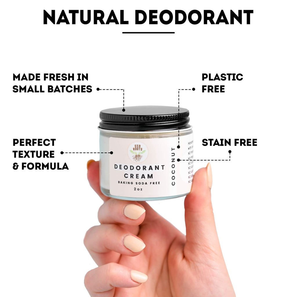 ECO ROOTS Natural Deodorant Cream – Aluminum-Free, Baking Soda Free, Vegan, Coconut Scent