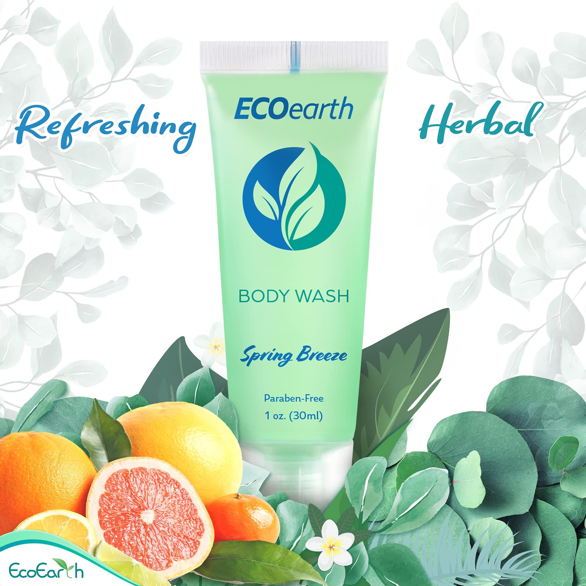 EcoEarth Travel Size Body Wash – Spring Breeze, 1 fl oz, 100-pack for Hospitality